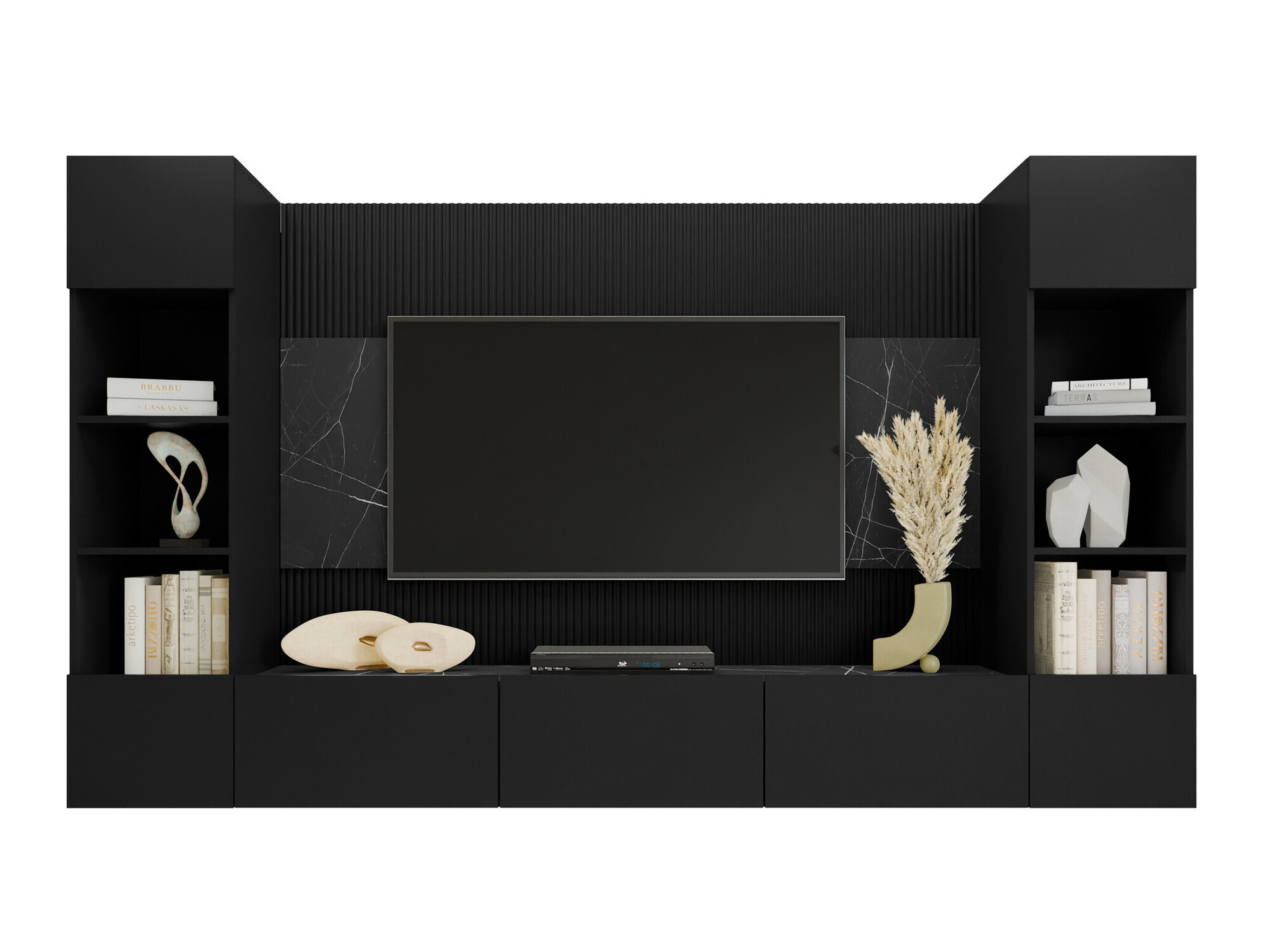 Parete attrezzata Comfivo Salix I (Nero + Marmo nero)