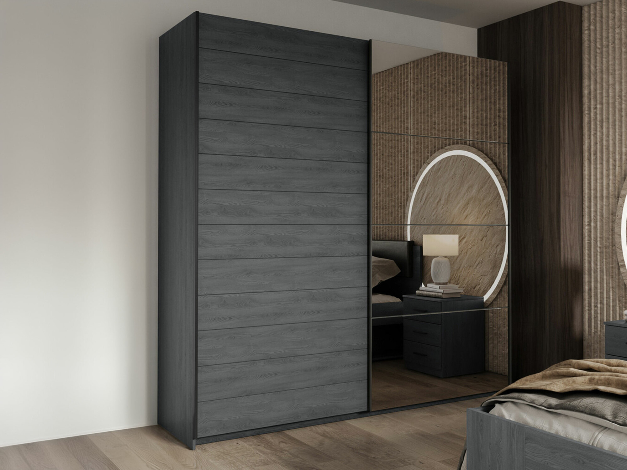 Armadio Levruvu 105 (Rovere grigio + Nero)