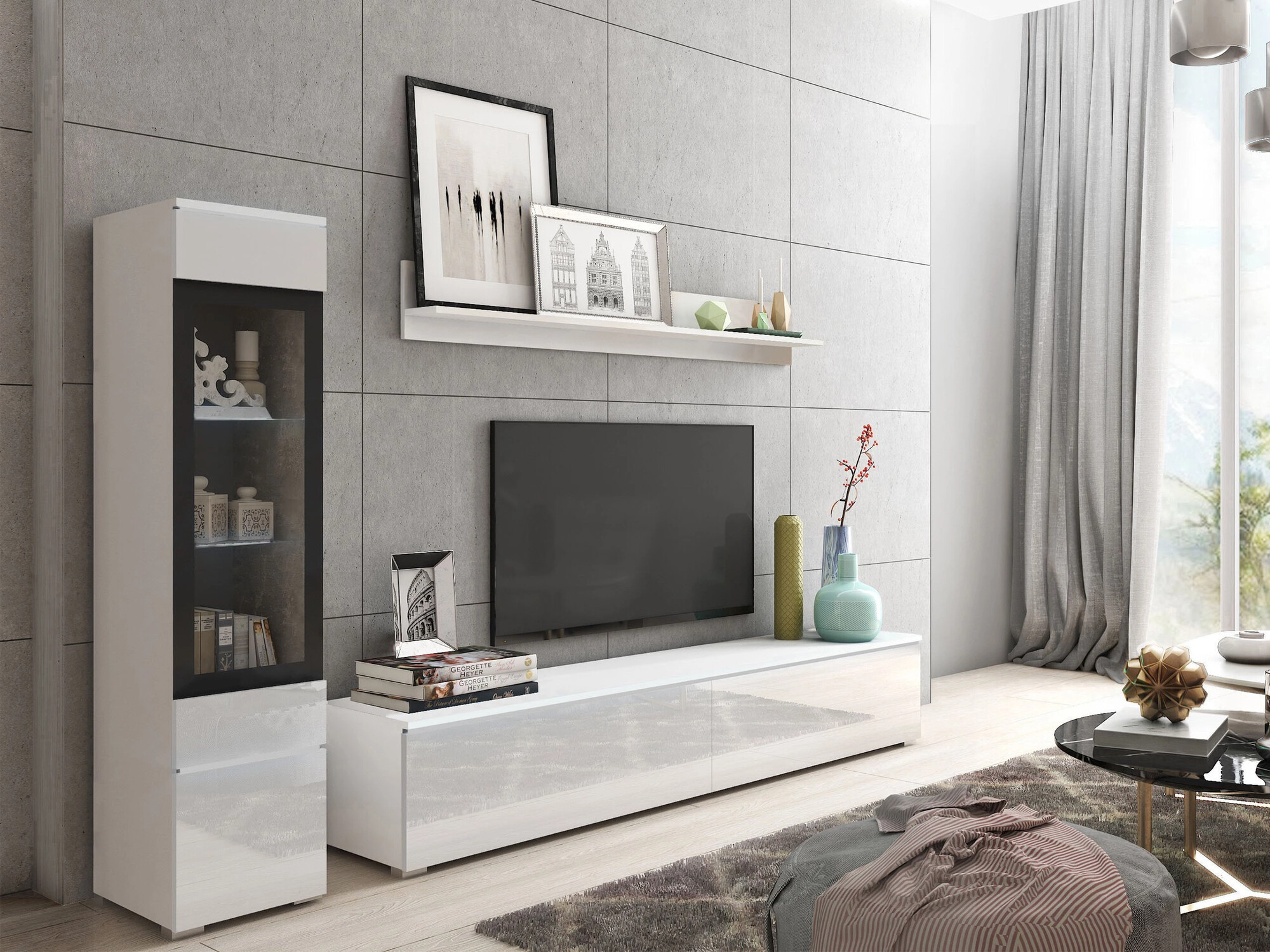 Parete attrezzata Mirfivo 100 (Bianco + Bianco lucido)