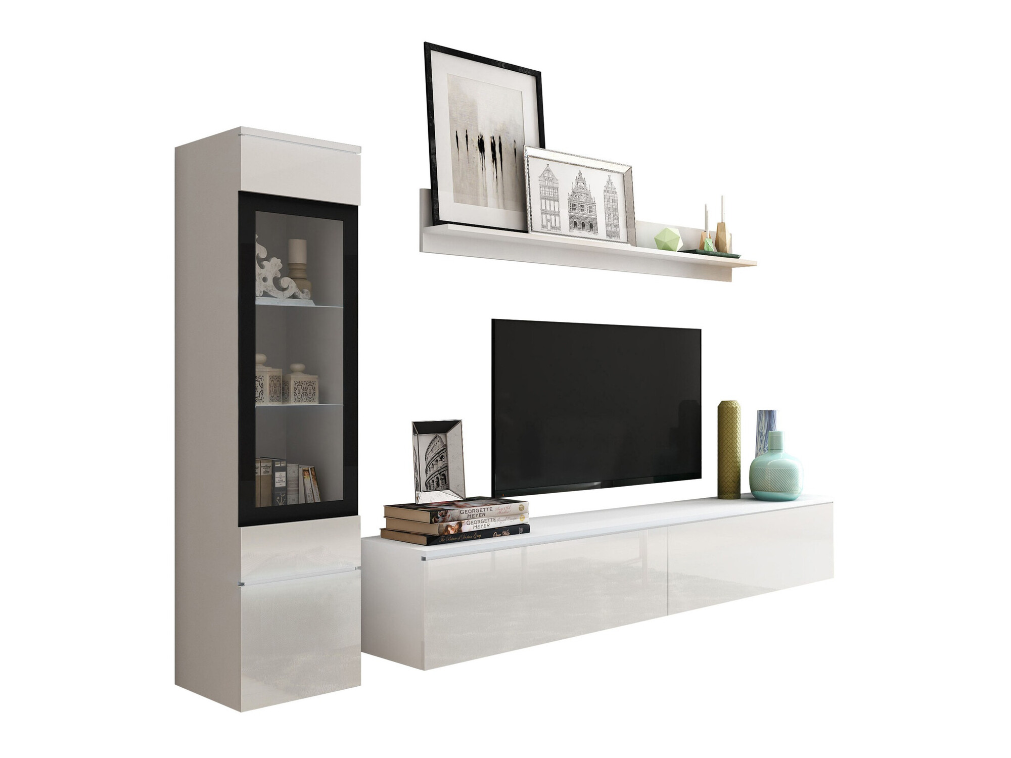 Parete attrezzata Mirfivo 100 (Bianco + Bianco lucido)