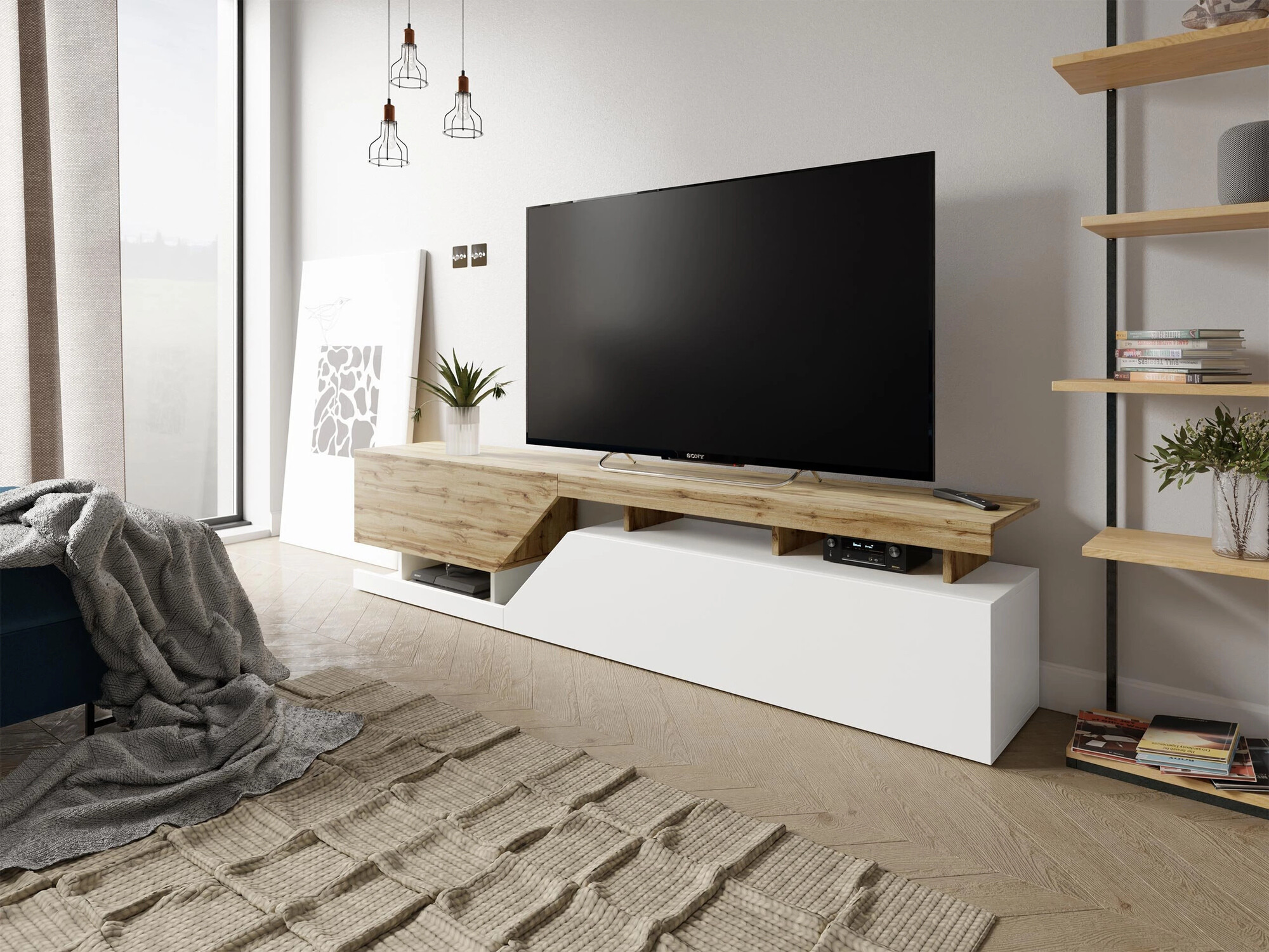 Mobile porta TV Comfivo Daldune I (Bianco + Quercia di Wotan)