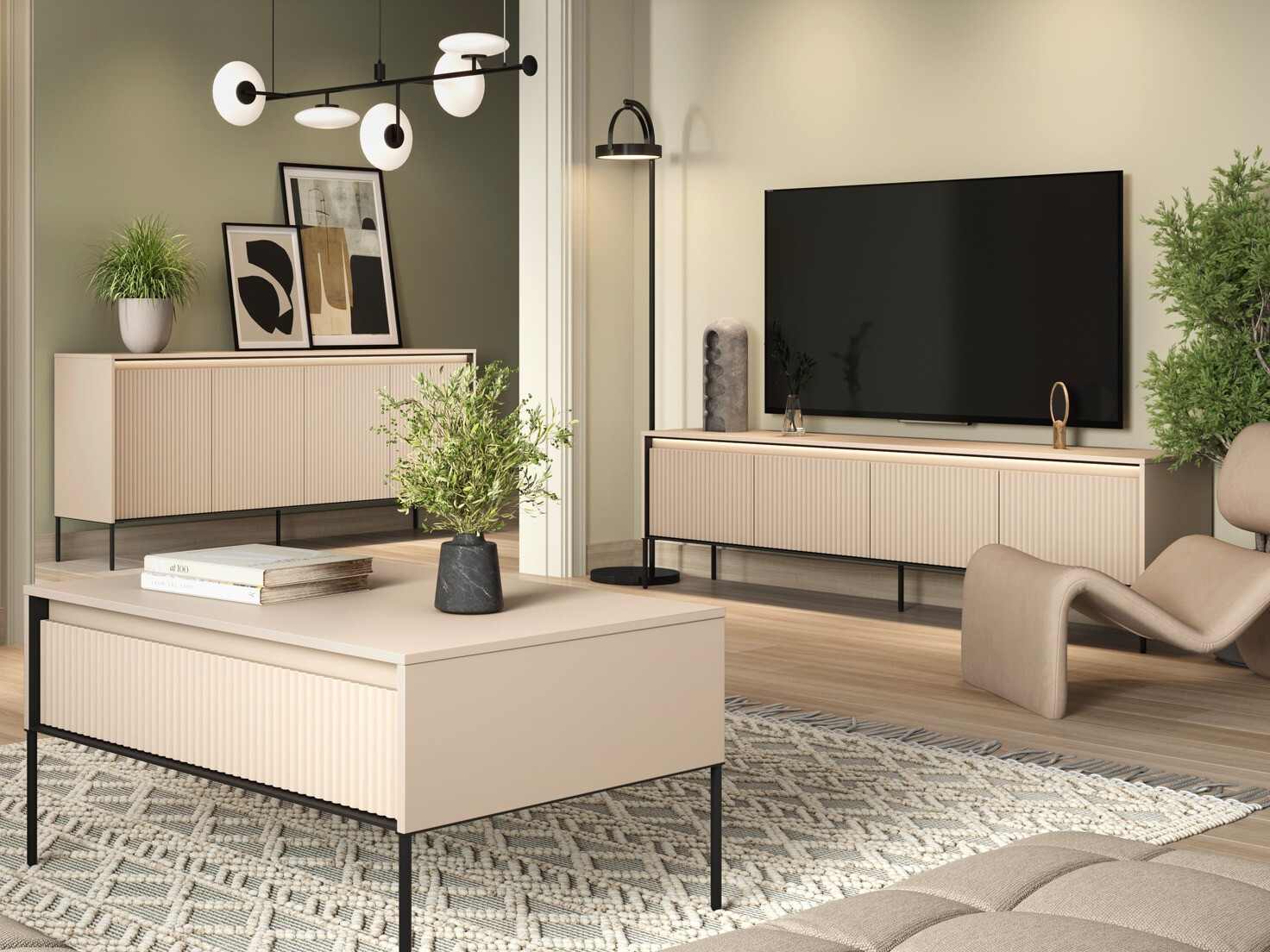 Parete attrezzata Fernolu 112 (Beige + Nero)