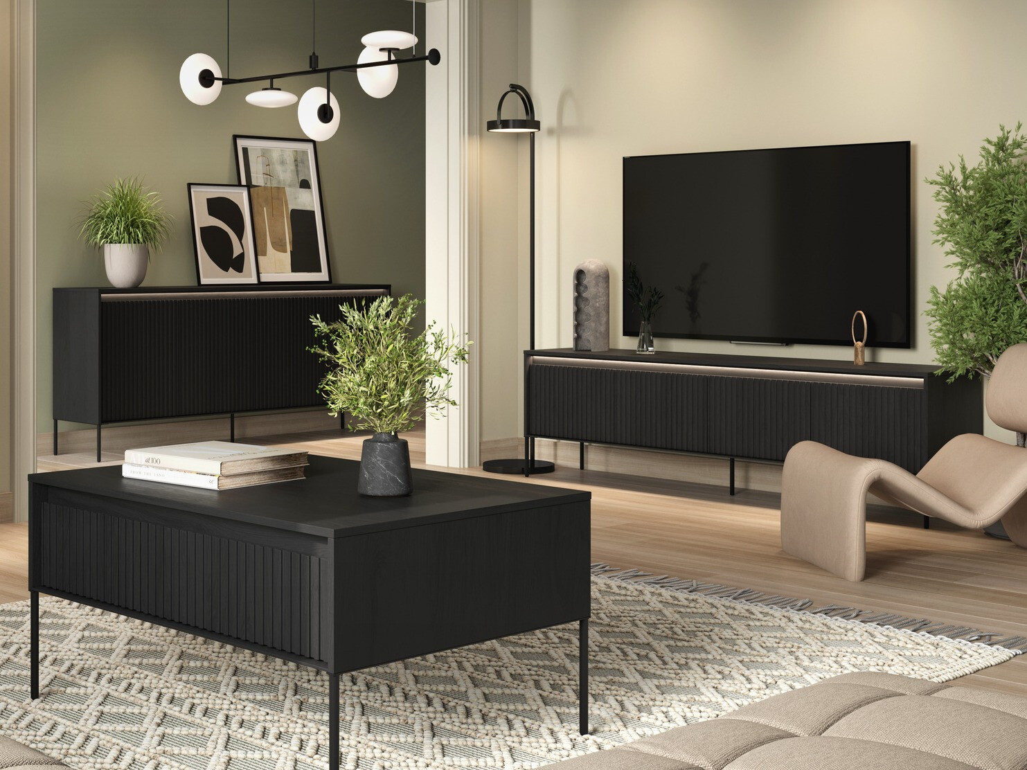 Parete attrezzata Fernolu 112 (Nero)