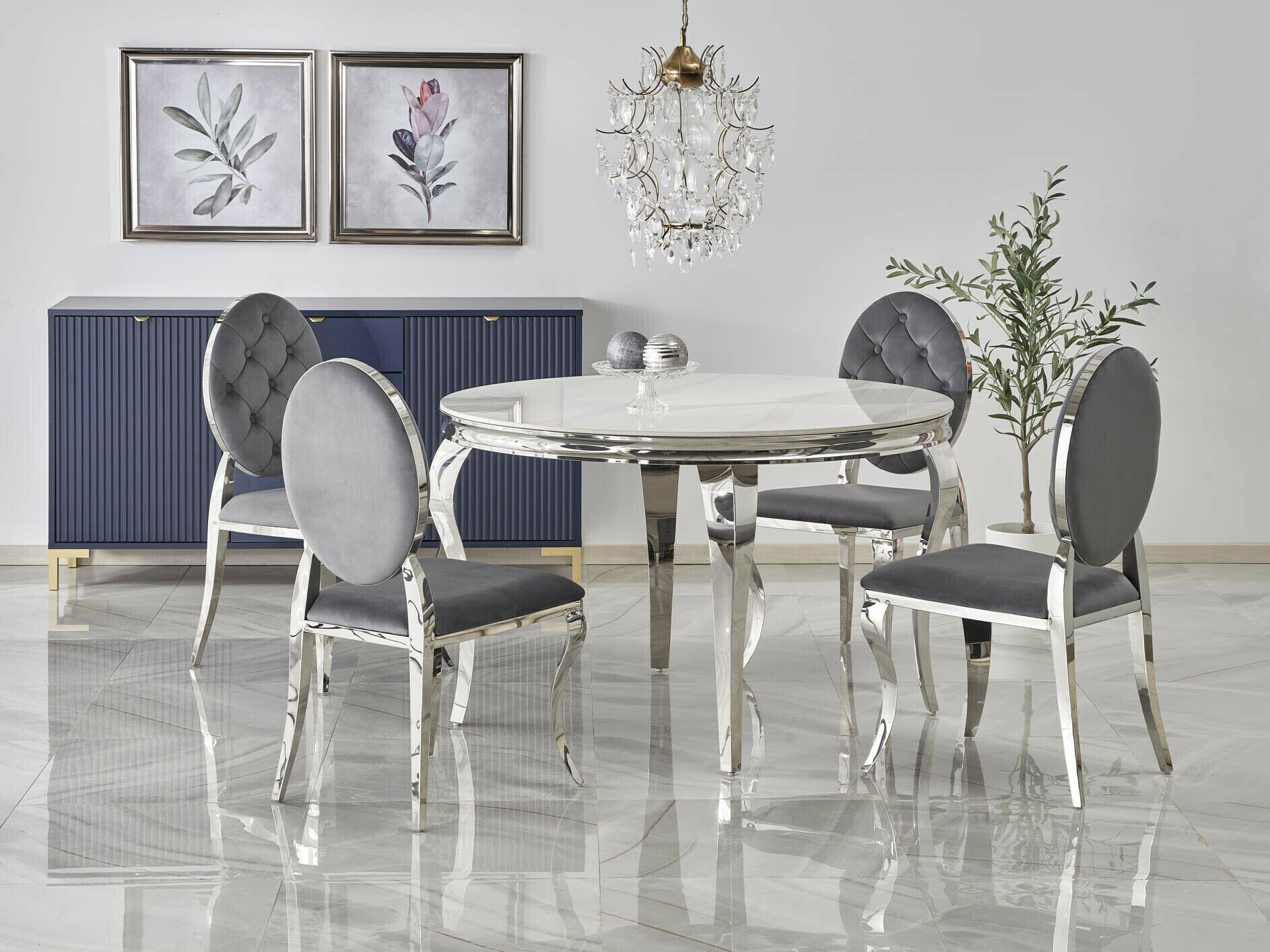 Set sala da pranzo Houston 1828 (Marmo bianco + Grigio)