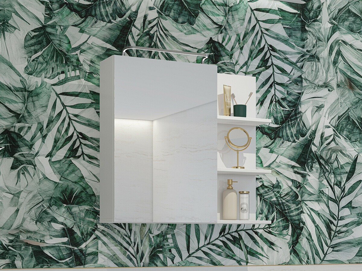 Armadietto a specchio da bagno Tecavu 102 (Bianco lucido + Bianco)