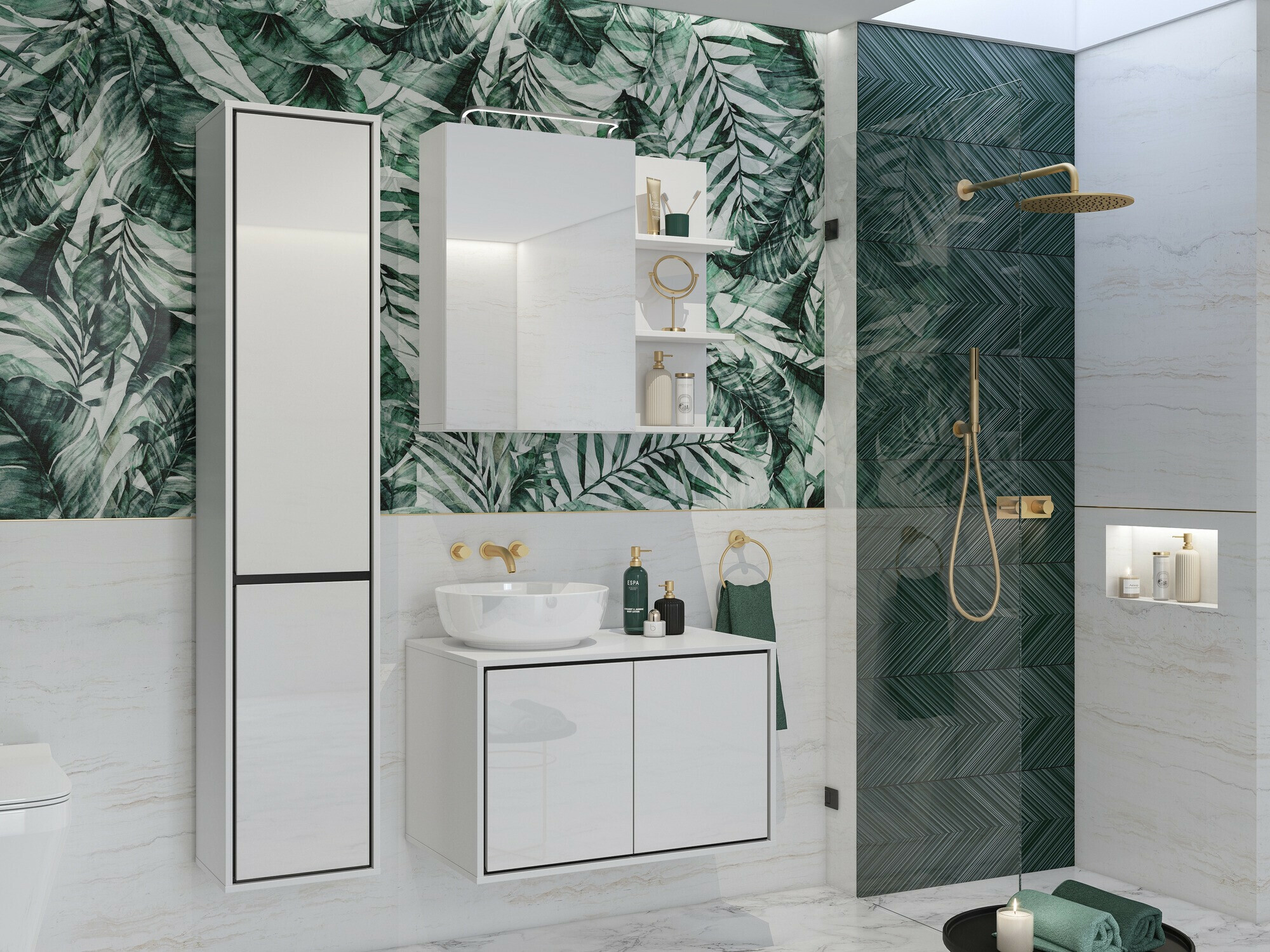 Comodino da bagno per lavandino Tecavu 103 (Bianco lucido + Bianco)