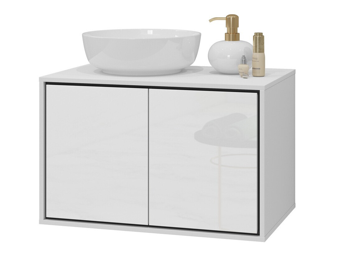 Comodino da bagno per lavandino Tecavu 103 (Bianco lucido + Bianco)