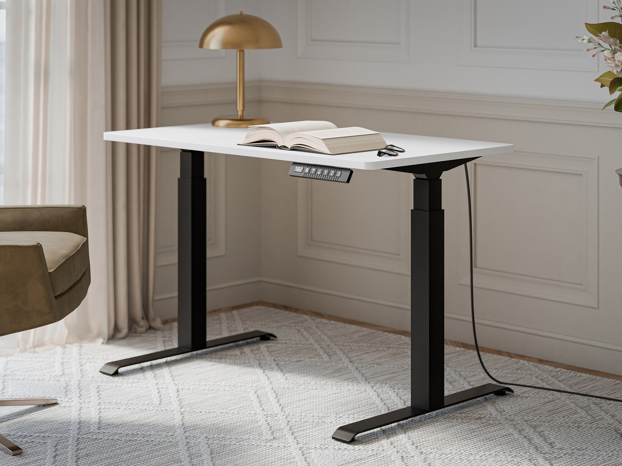 Scrivania con altezza regolabile Charlotte 194 (Bianco + Nero)