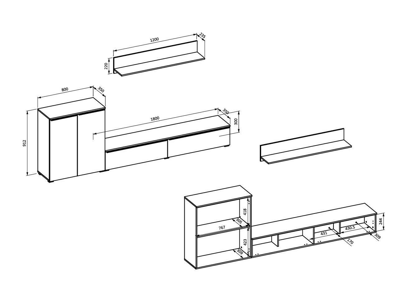 Parete attrezzata Austin 365 (Quercia di Wotan)