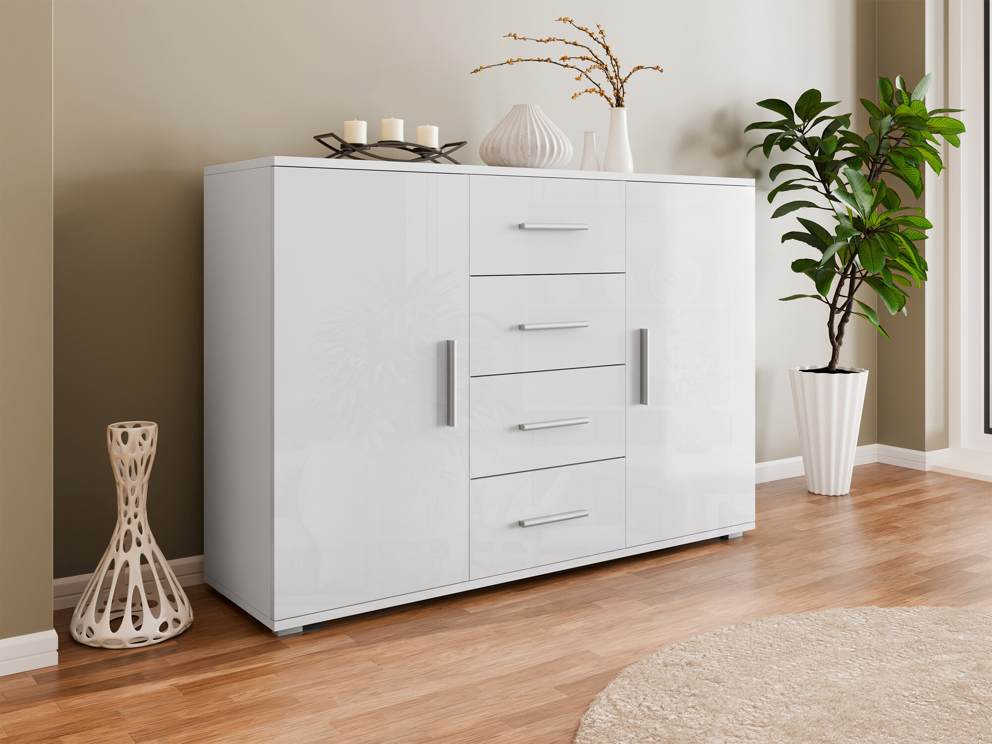 Cassettiera Charlotte 118 (Bianco + Bianco lucido)