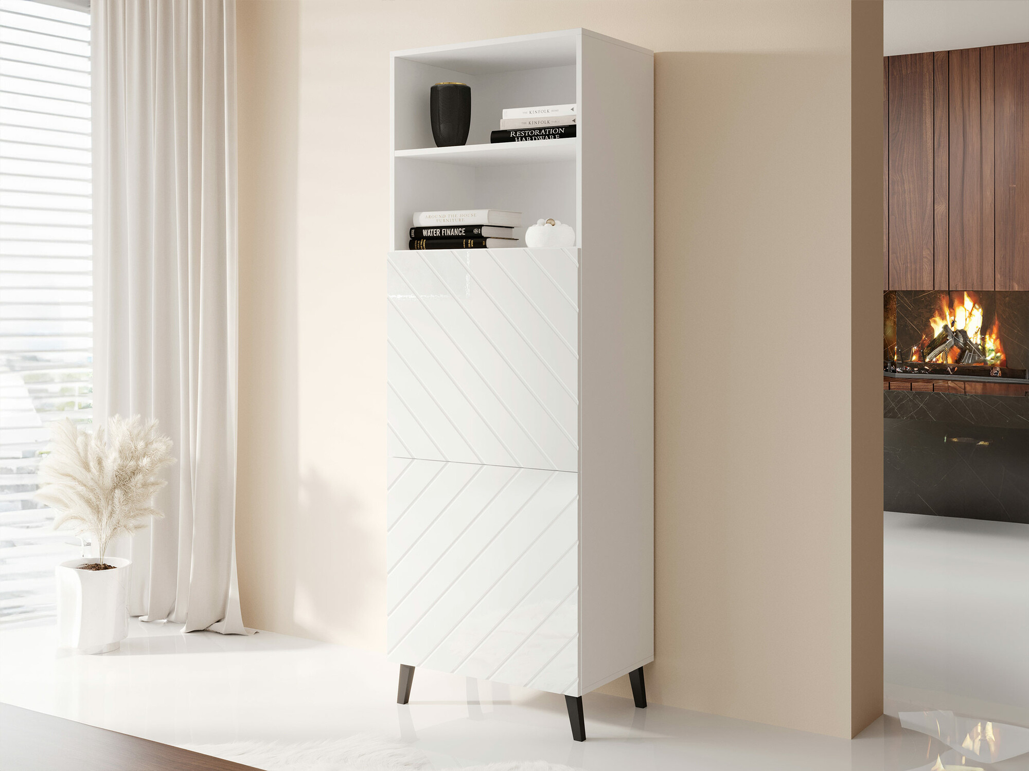 Scaffale Charlotte 178 (Bianco + Bianco lucido)