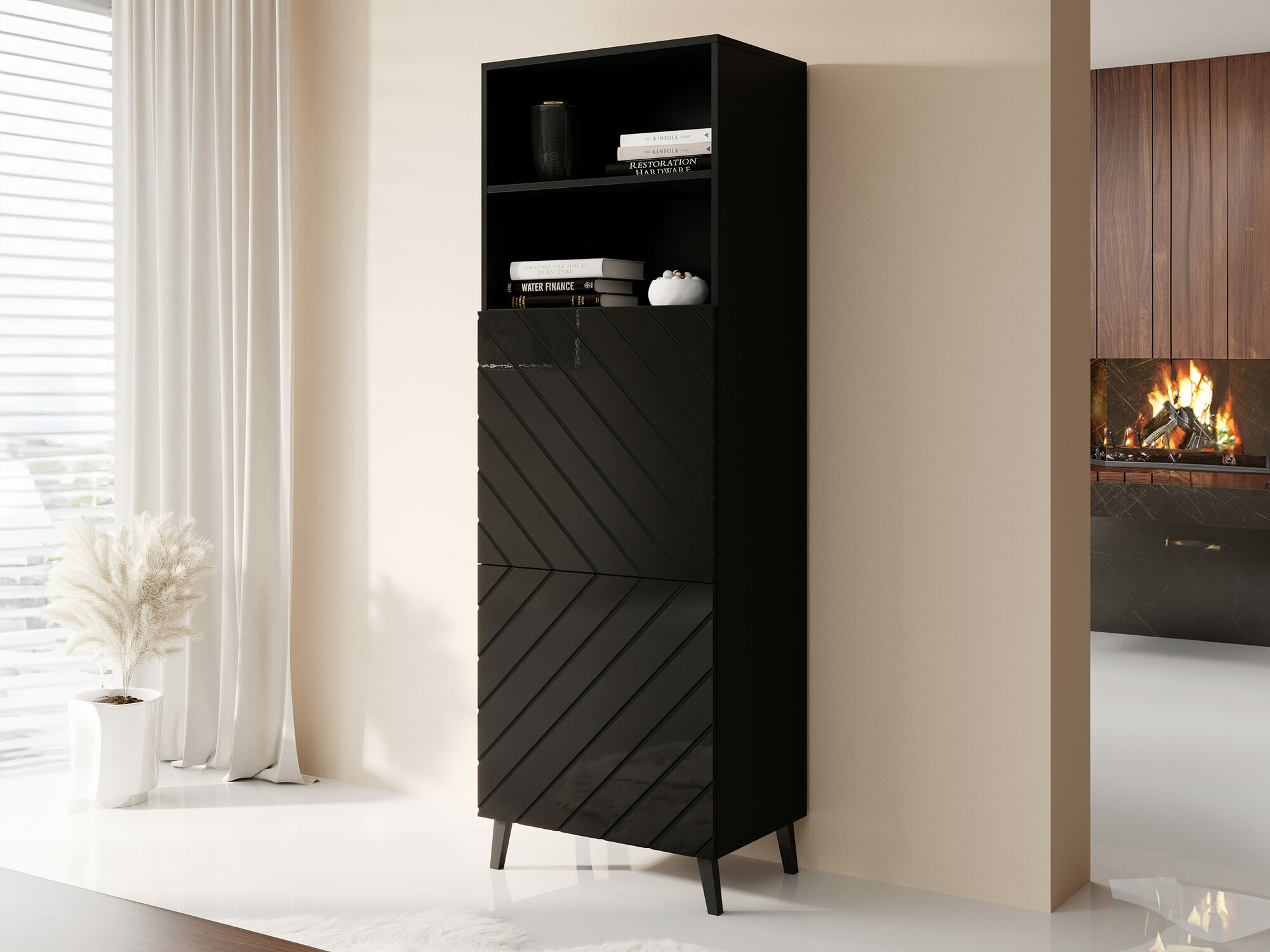 Scaffale Charlotte 178 (Nero + Nero lucido)