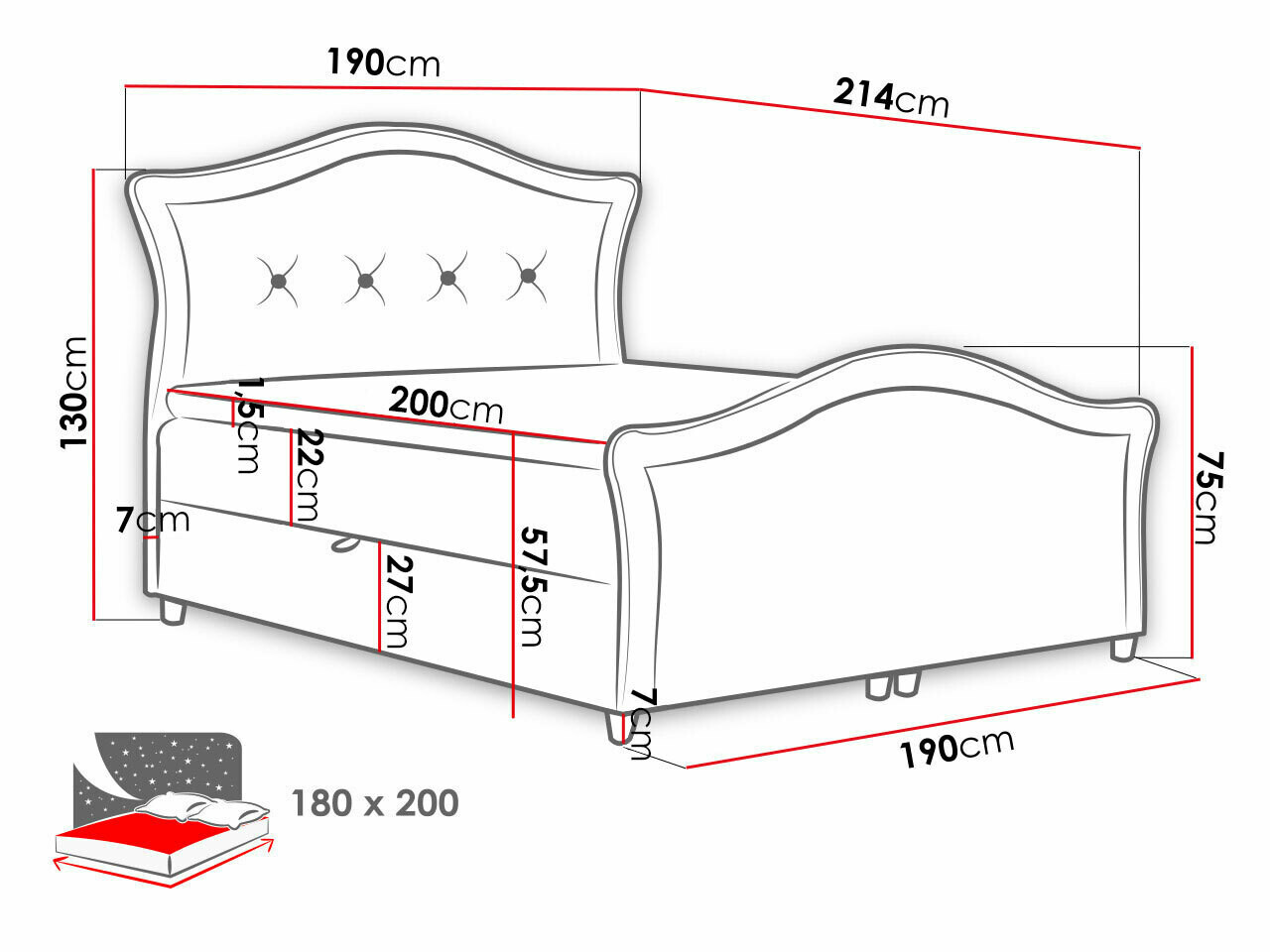 Letto continentale Oleum I (Magic Velvet 2216)