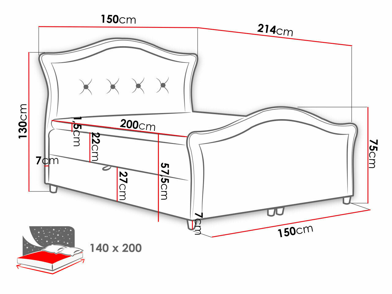 Letto continentale Oleum I (Magic Velvet 2219)