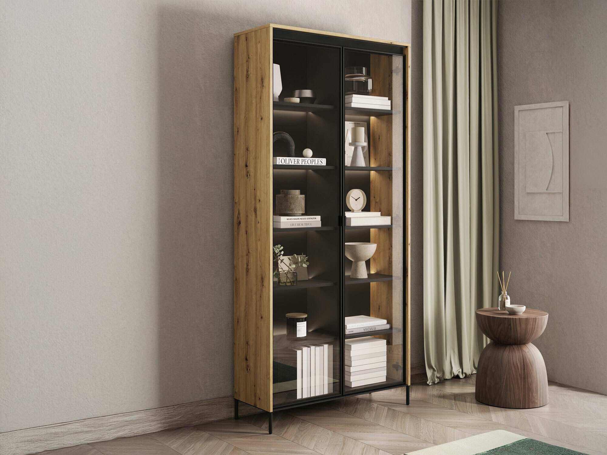 Scaffale Fernolu 106 (Rovere Artisan + Nero)