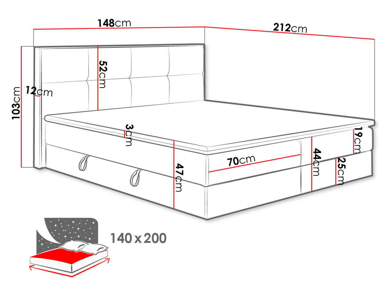 Letto continentale ComfiDream Miraena (Quercia dorata + Soro 100)