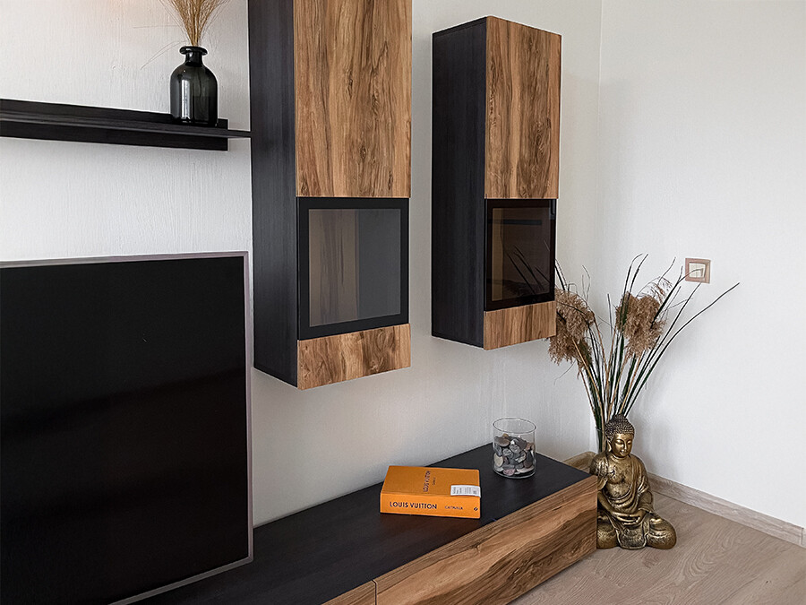 Parete attrezzata Serodeu 100 (Noce + Marrone scuro)