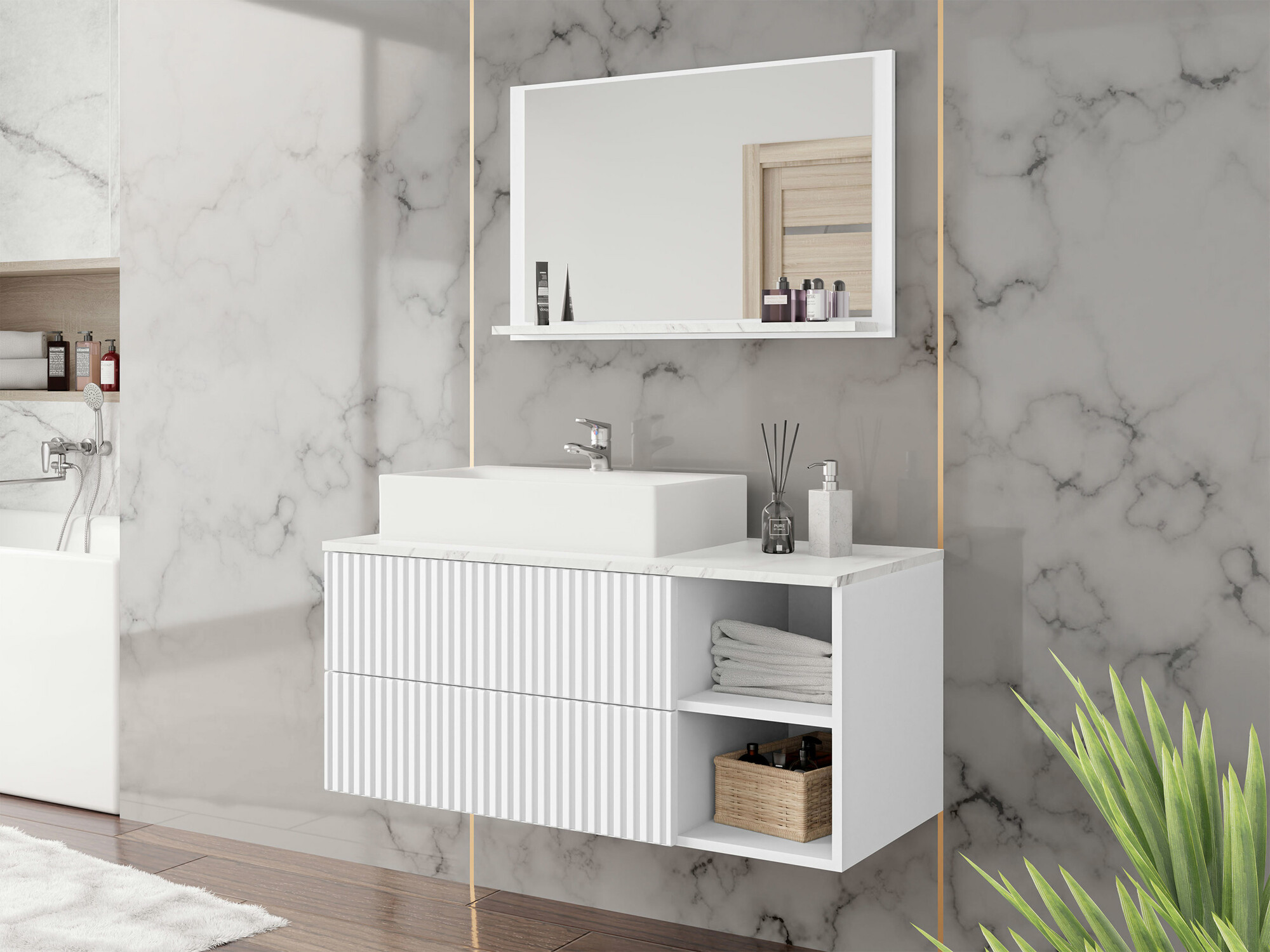 Set bagno Nauta (Bianco + Marmo bianco)