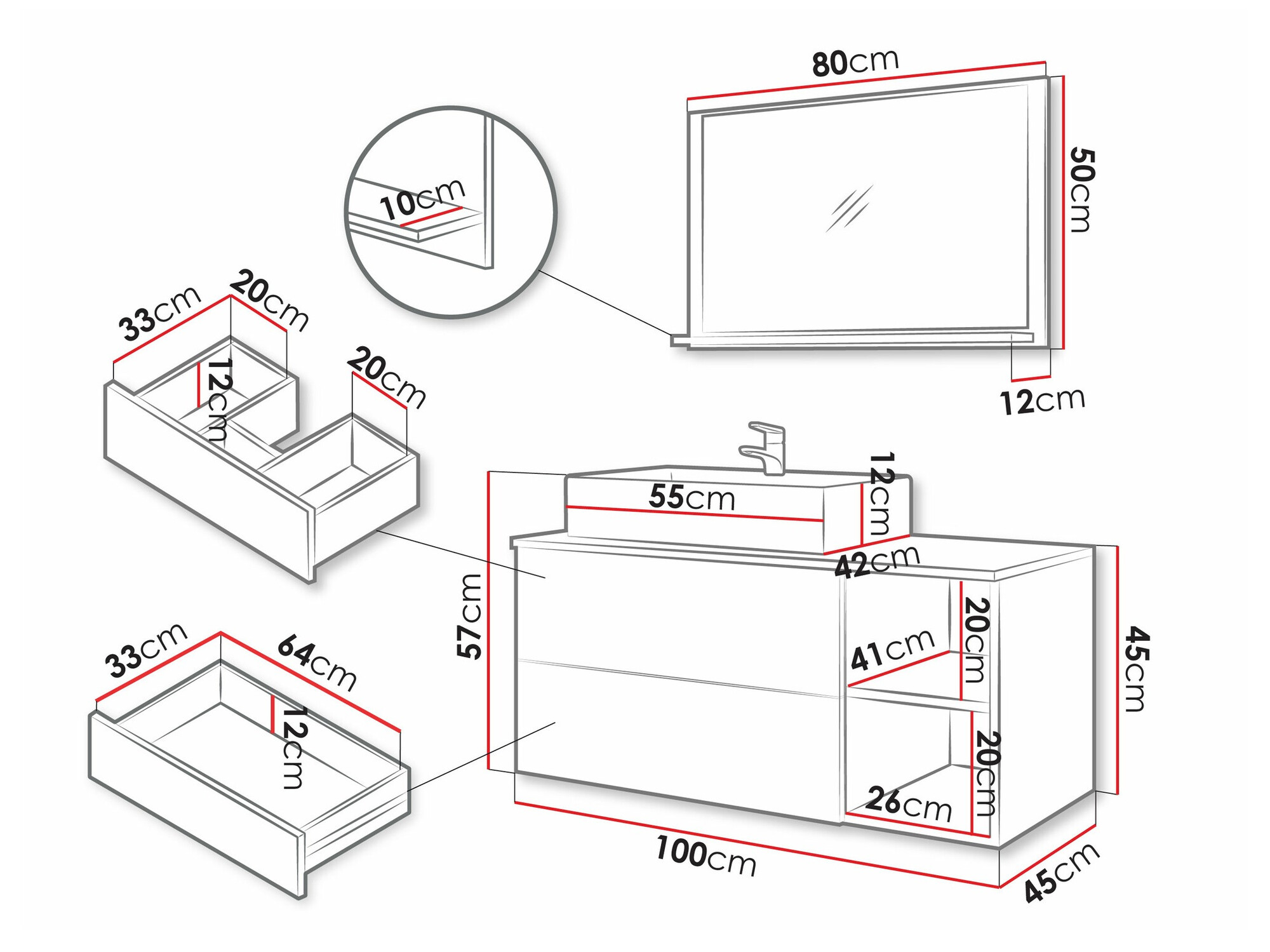 Set bagno Nauta (Noce + Marmo bianco)