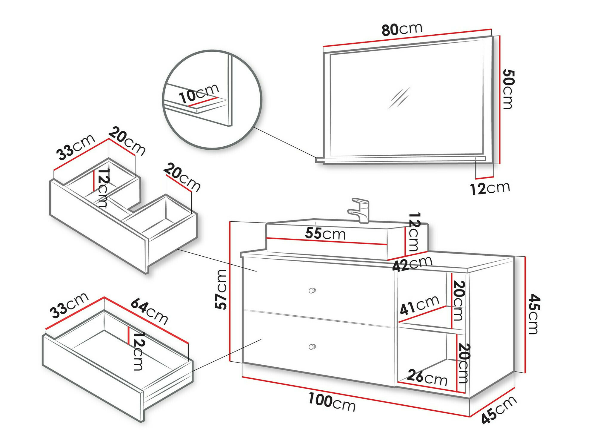Set bagno Salus I (Bianco + Marmo bianco)