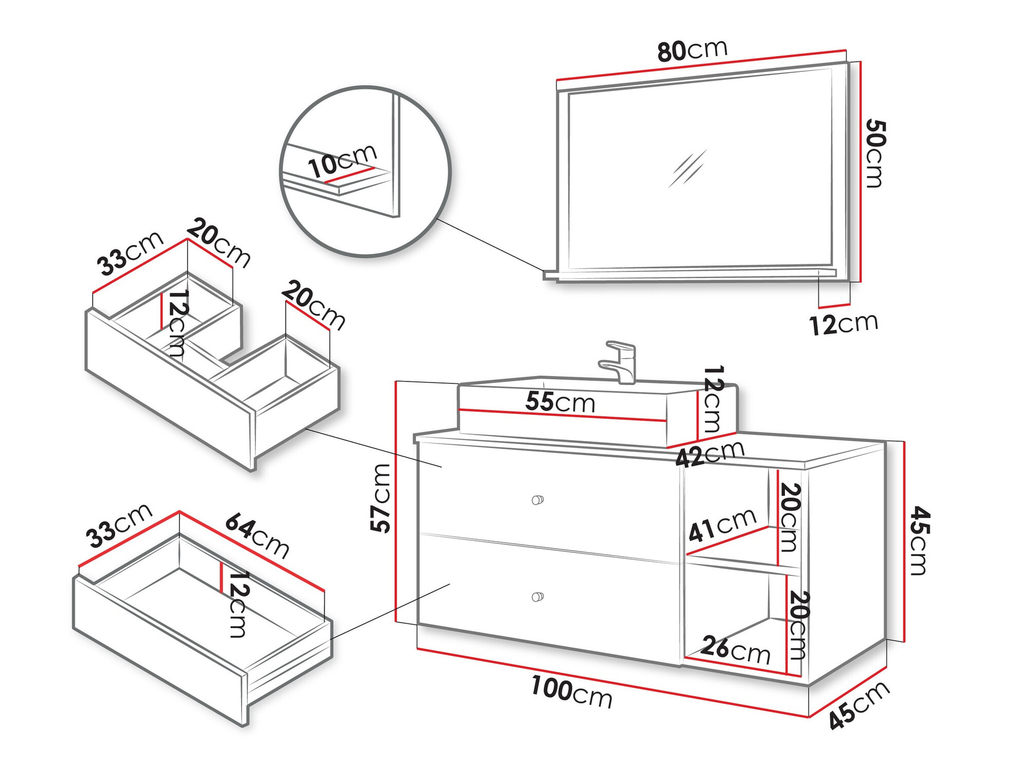 Set bagno Salus I (Noce + Marmo bianco)