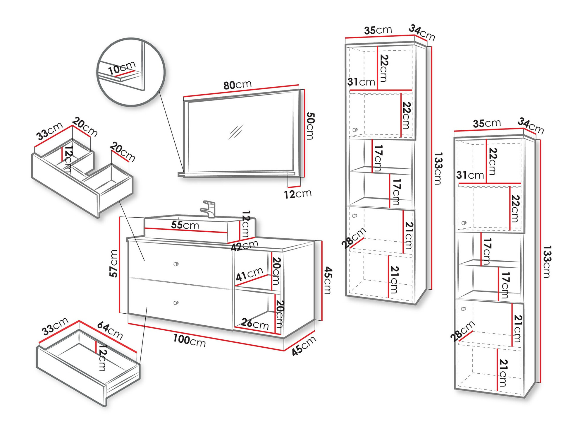 Set bagno Salus III (Noce + Marmo bianco)