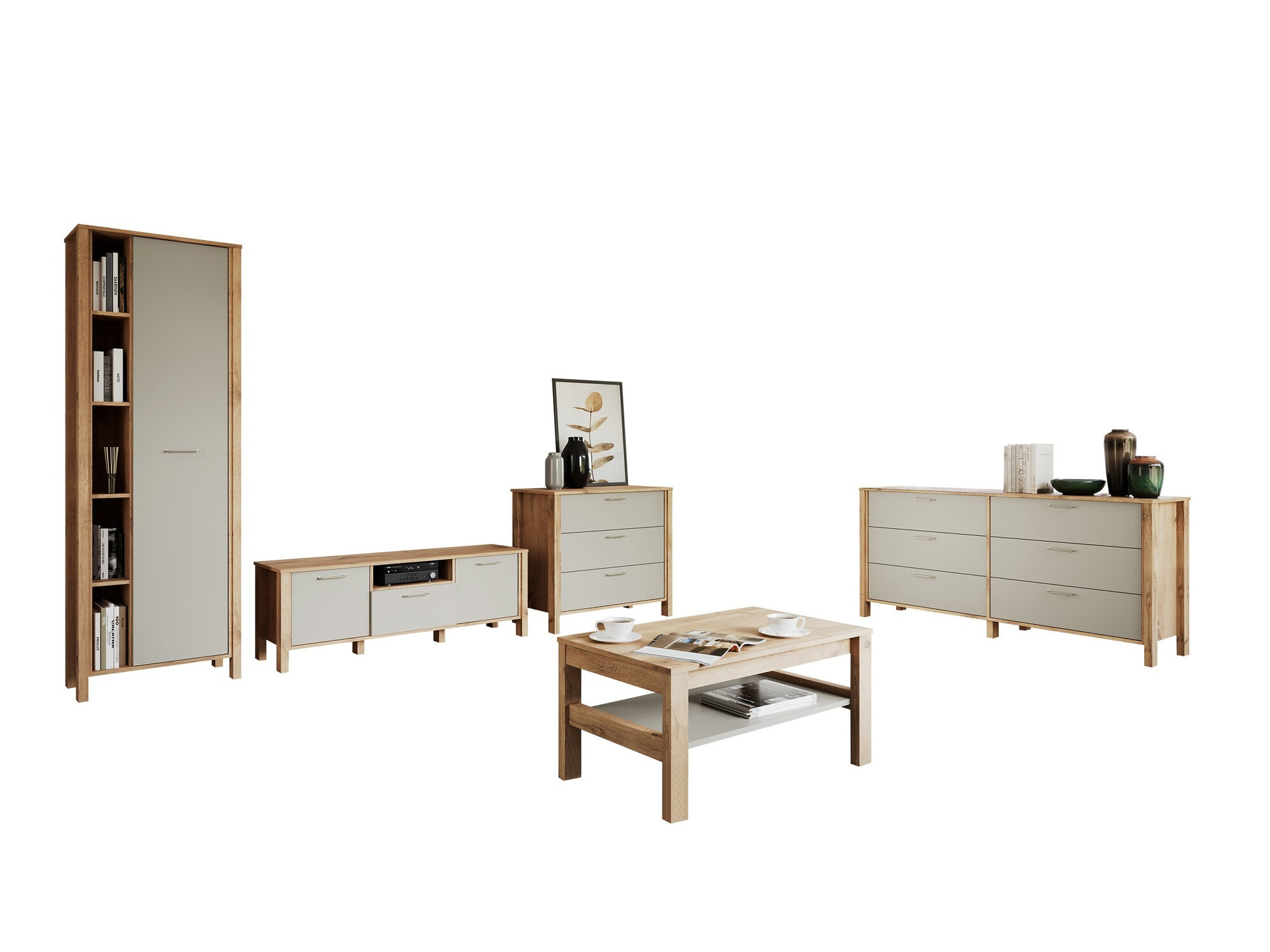 Parete attrezzata Venmelu 116 (Quercia di Wotan + Beige)