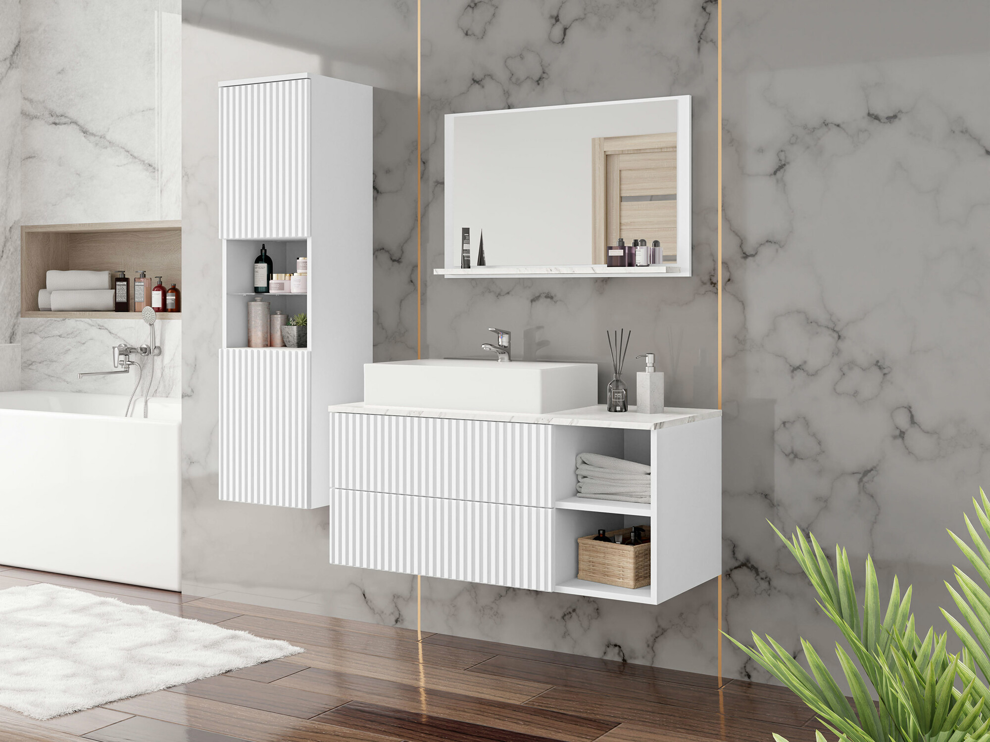 Set bagno Nauta I (Bianco + Marmo bianco)