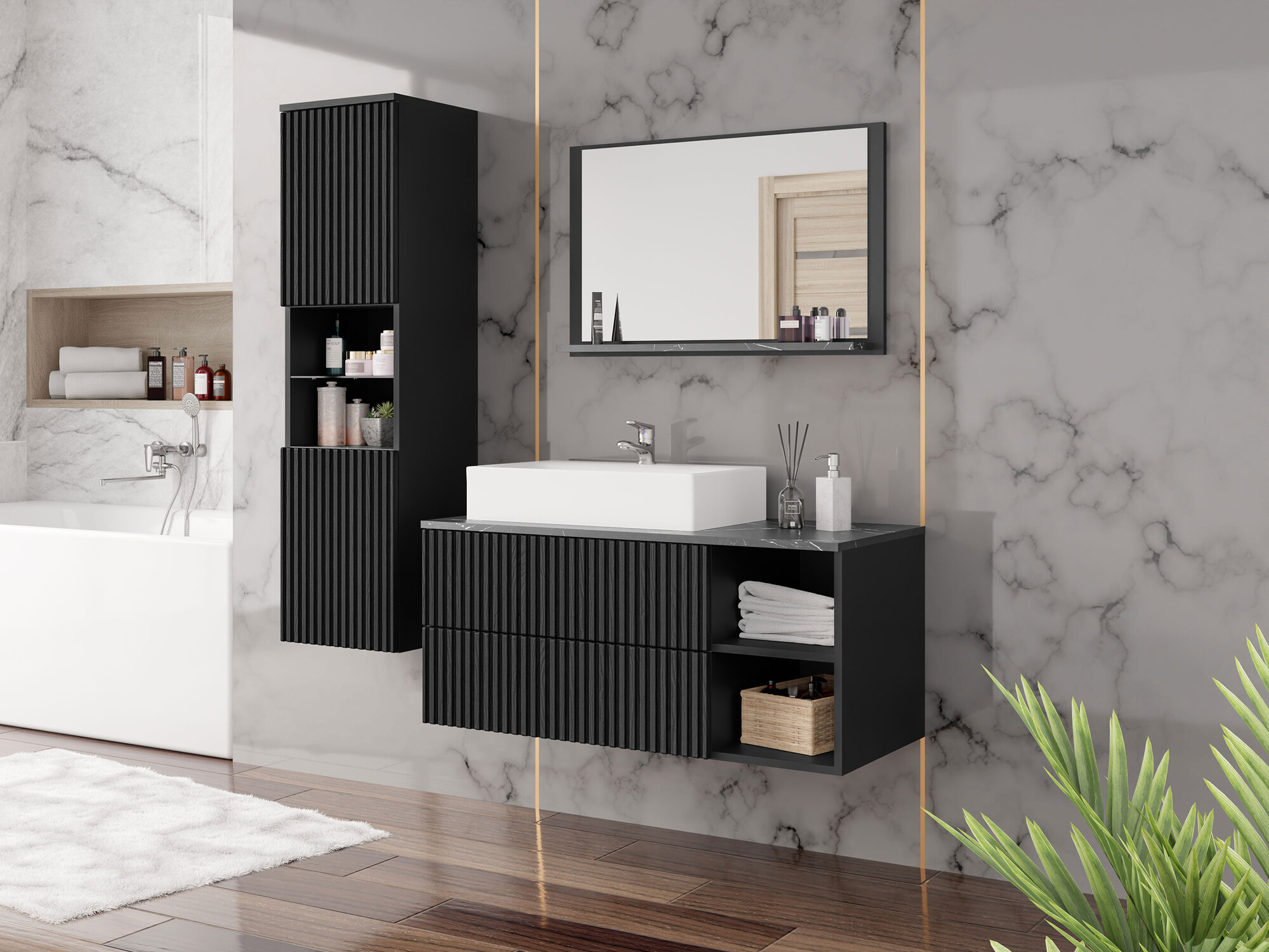 Set bagno Nauta I (Nero + Marmo nero)