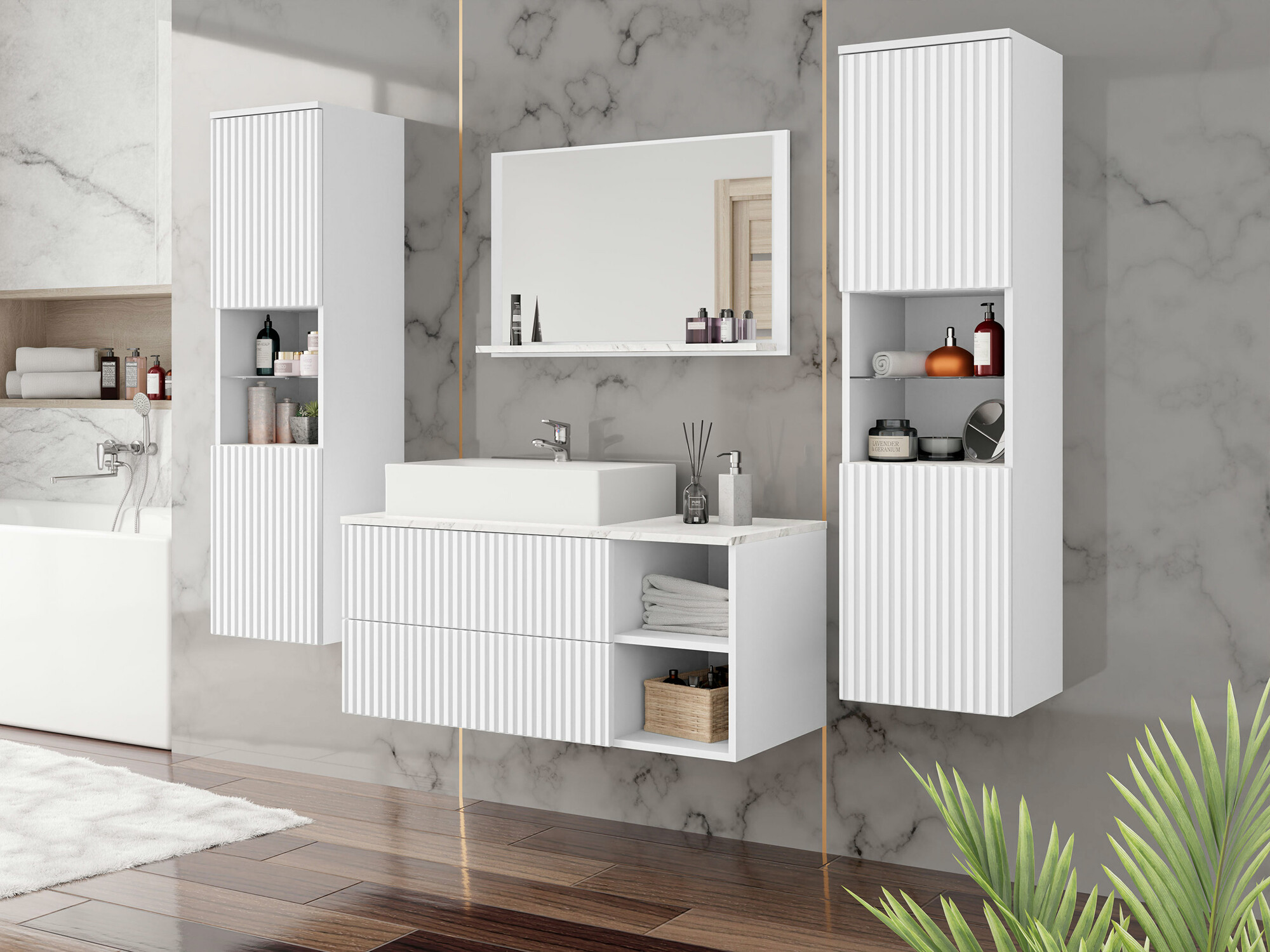 Set bagno Nauta II (Bianco + Marmo bianco)