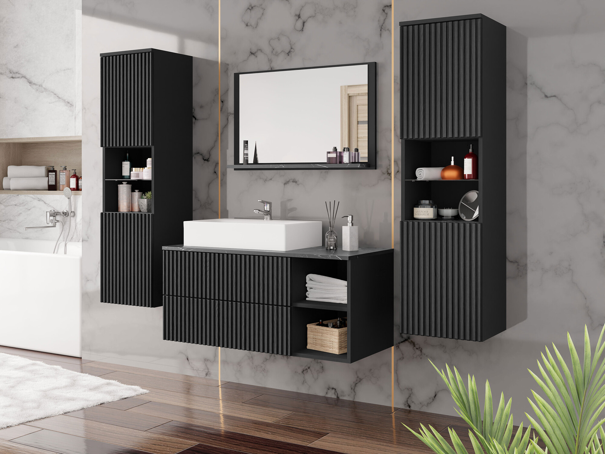 Set bagno Nauta II (Nero + Marmo nero)