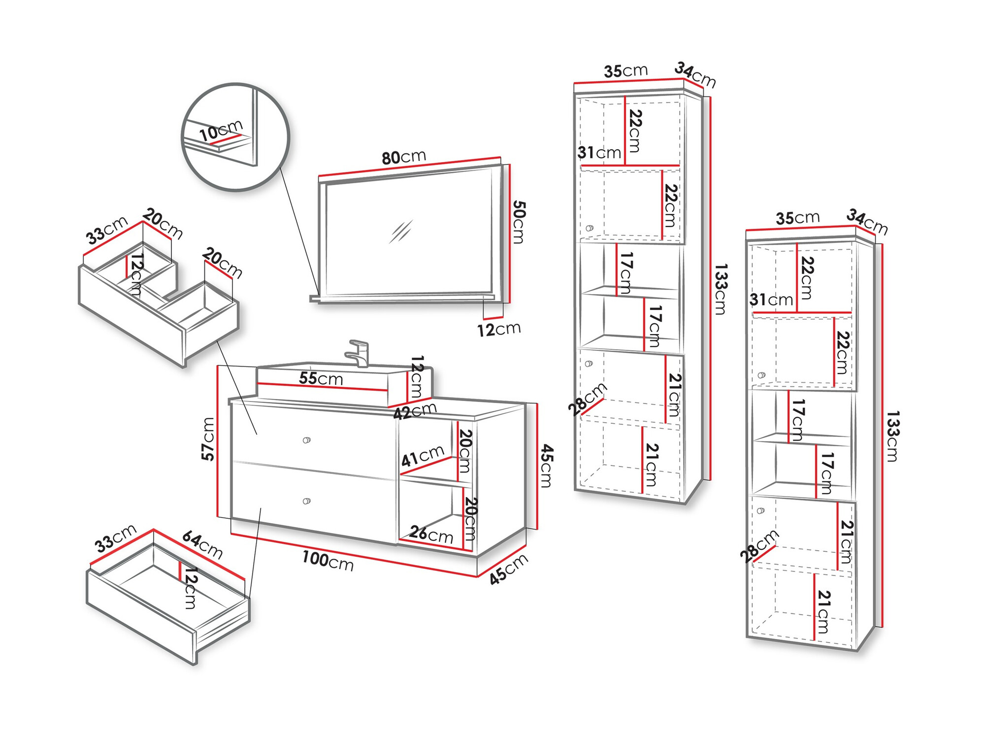 Set bagno Salus III (Bianco + Marmo bianco)