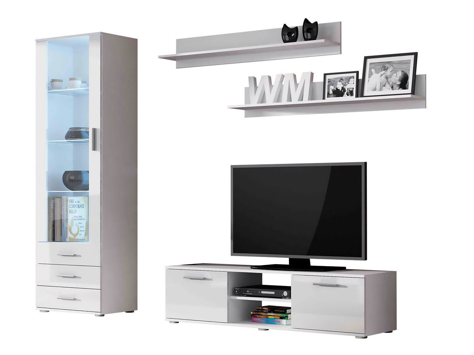 Parete attrezzata Tornola 110 (Bianco + Bianco lucido)