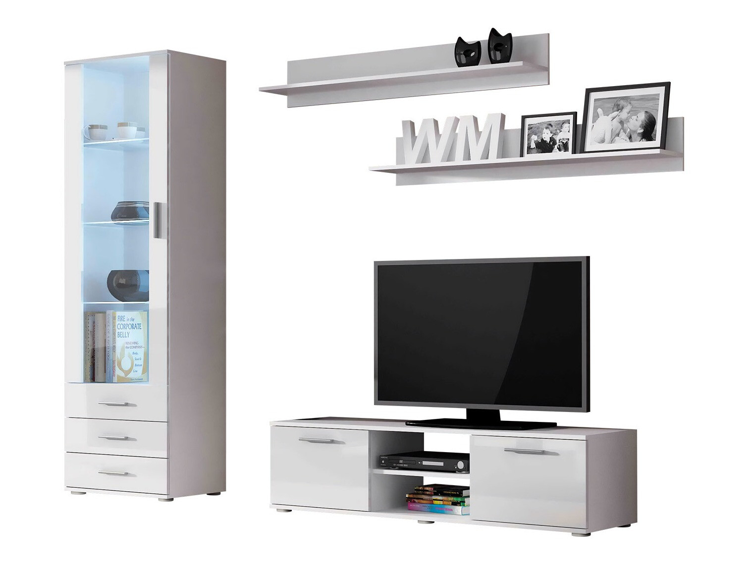 Parete attrezzata Tornola 110 (Bianco + Bianco lucido)