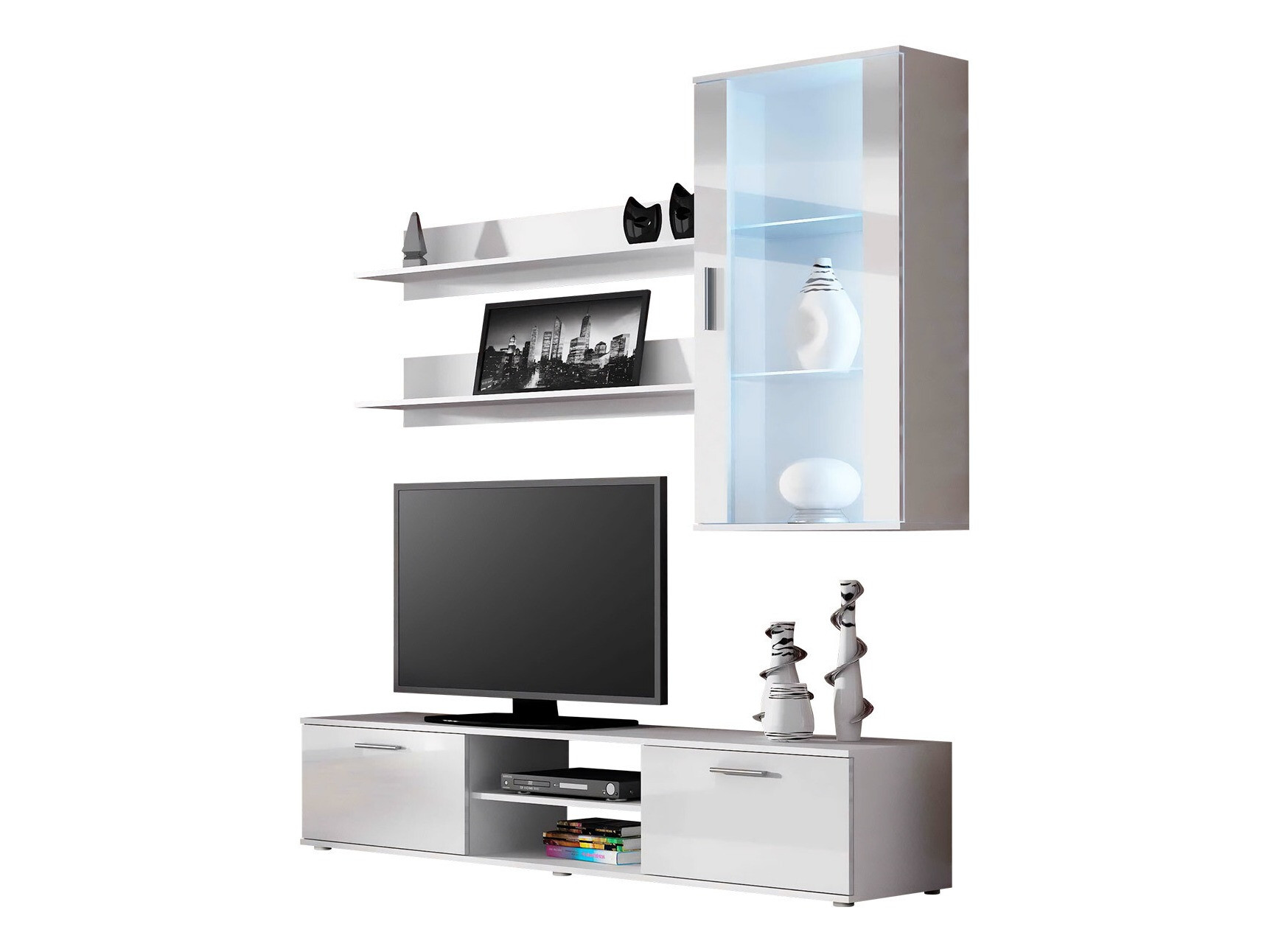 Parete attrezzata Tornola 113 (Bianco + Bianco lucido)