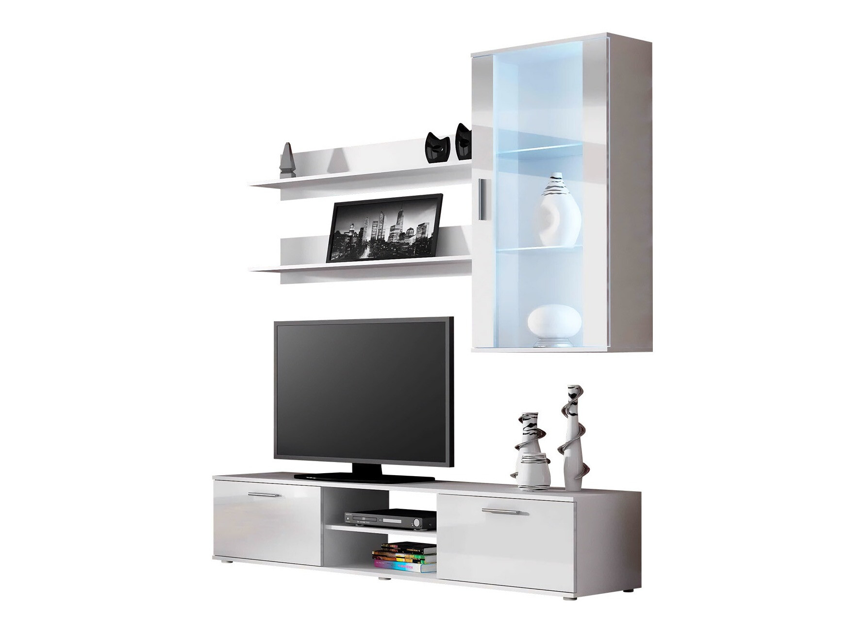 Parete attrezzata Tornola 113 (Bianco + Bianco lucido)