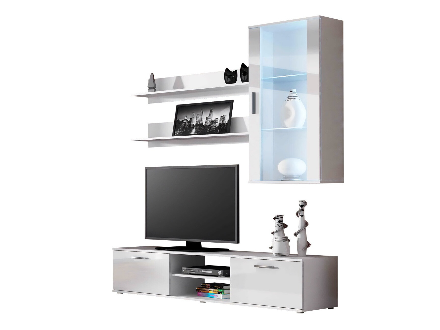 Parete attrezzata Tornola 113 (Bianco + Bianco lucido)