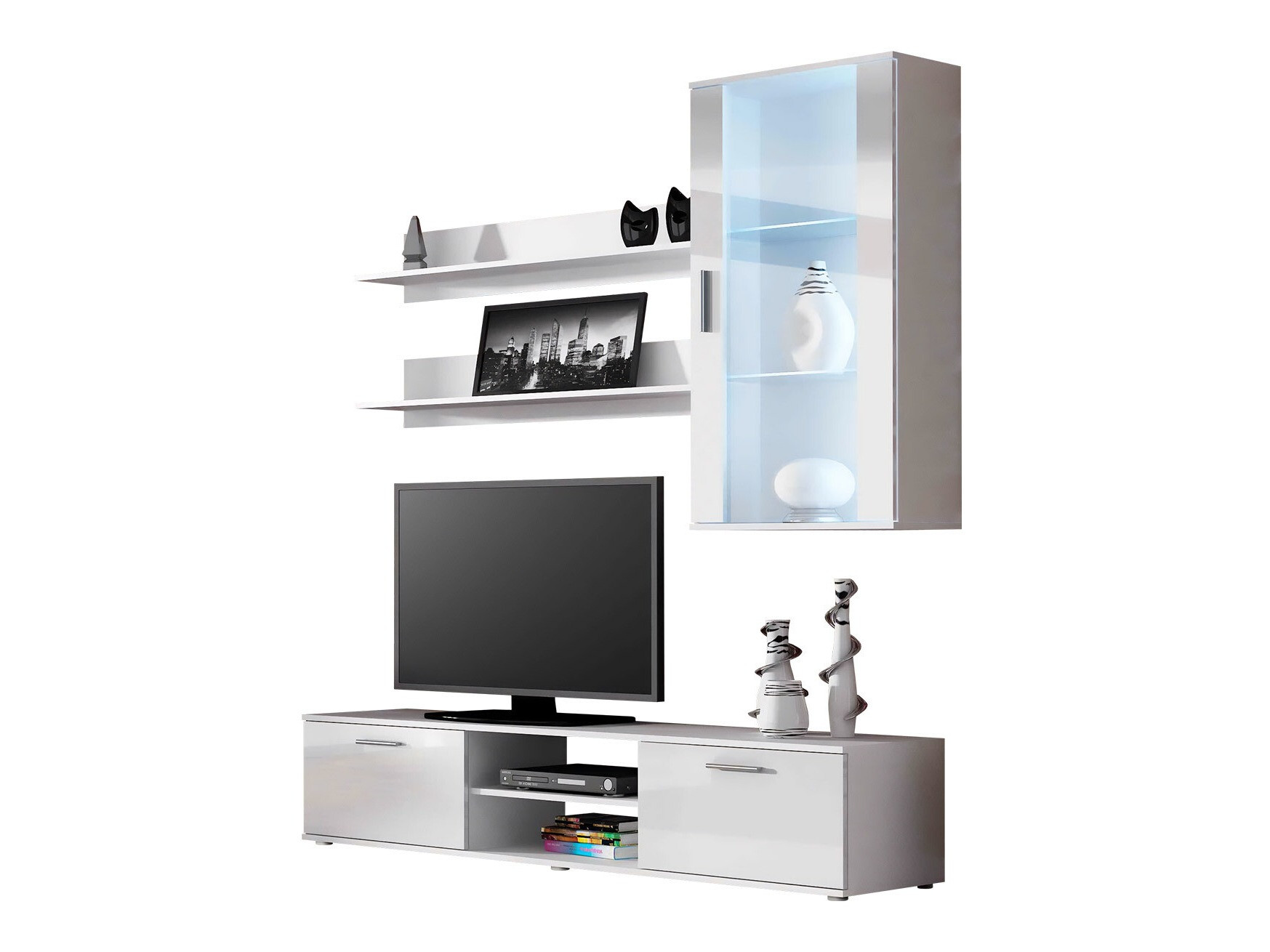 Parete attrezzata Tornola 113 (Bianco + Bianco lucido)