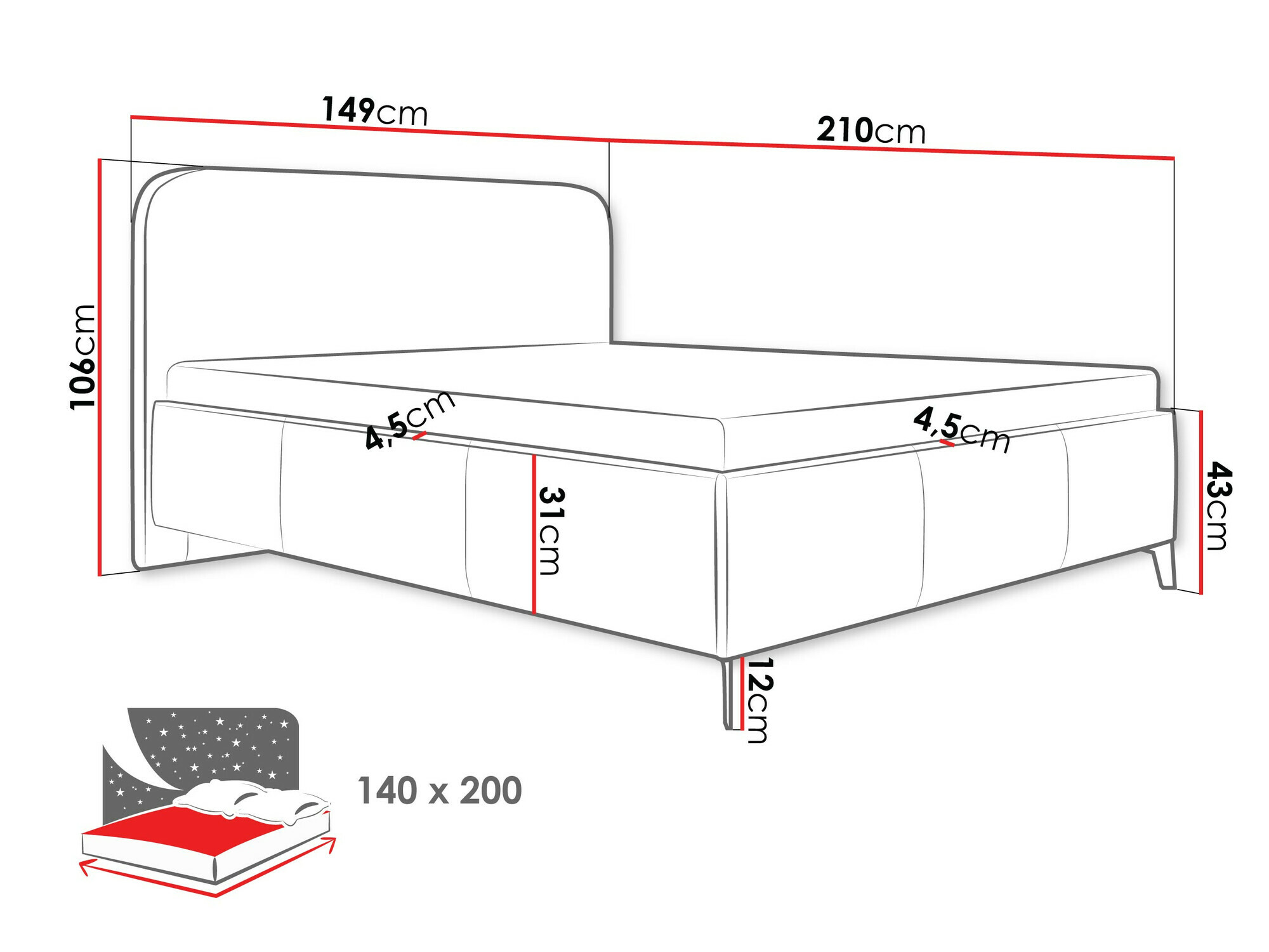 Letto ComfiDream Lumila (Velo 633)