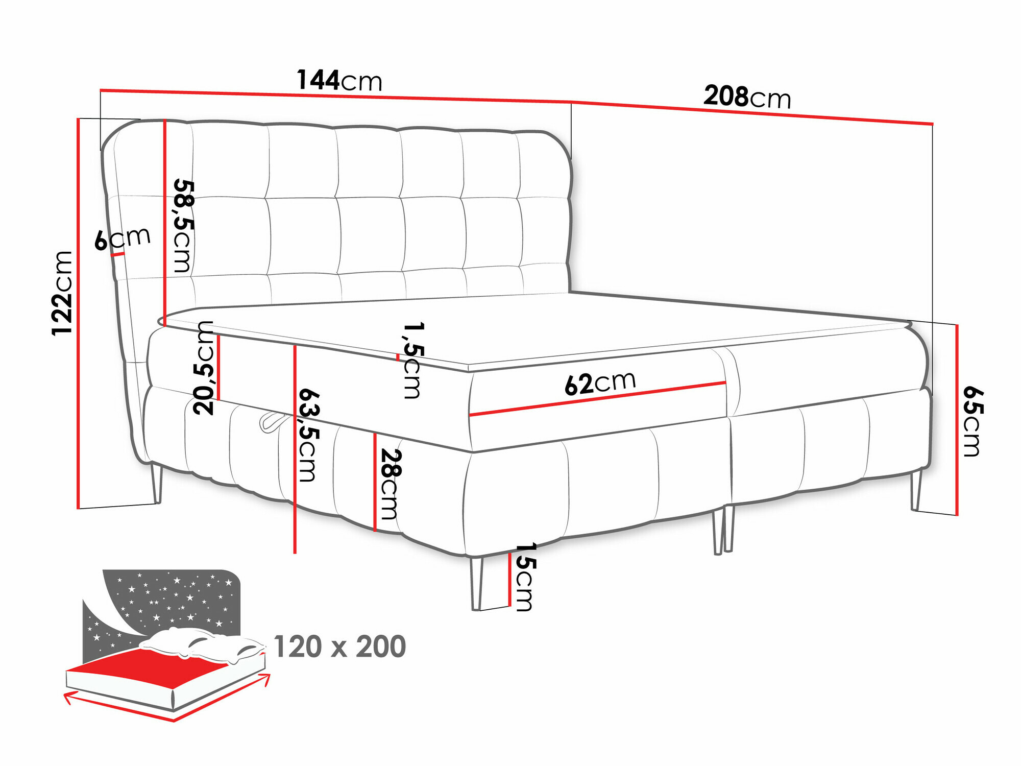 Letto continentale Musica (Freya 210.23)