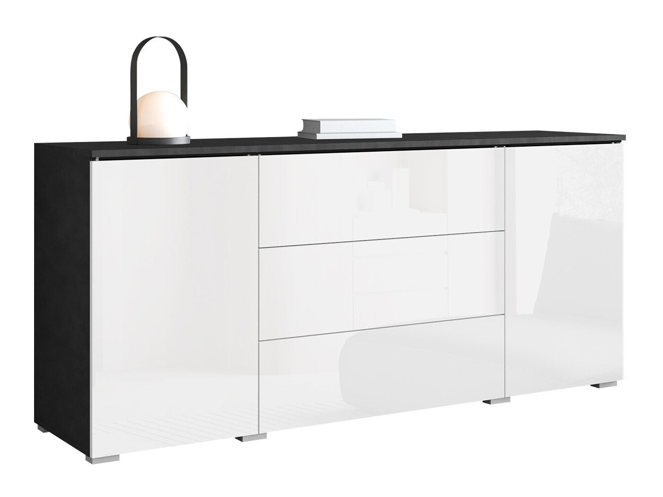 Cassettiera Mirfivo 102 (Matera grigio + Bianco lucido)