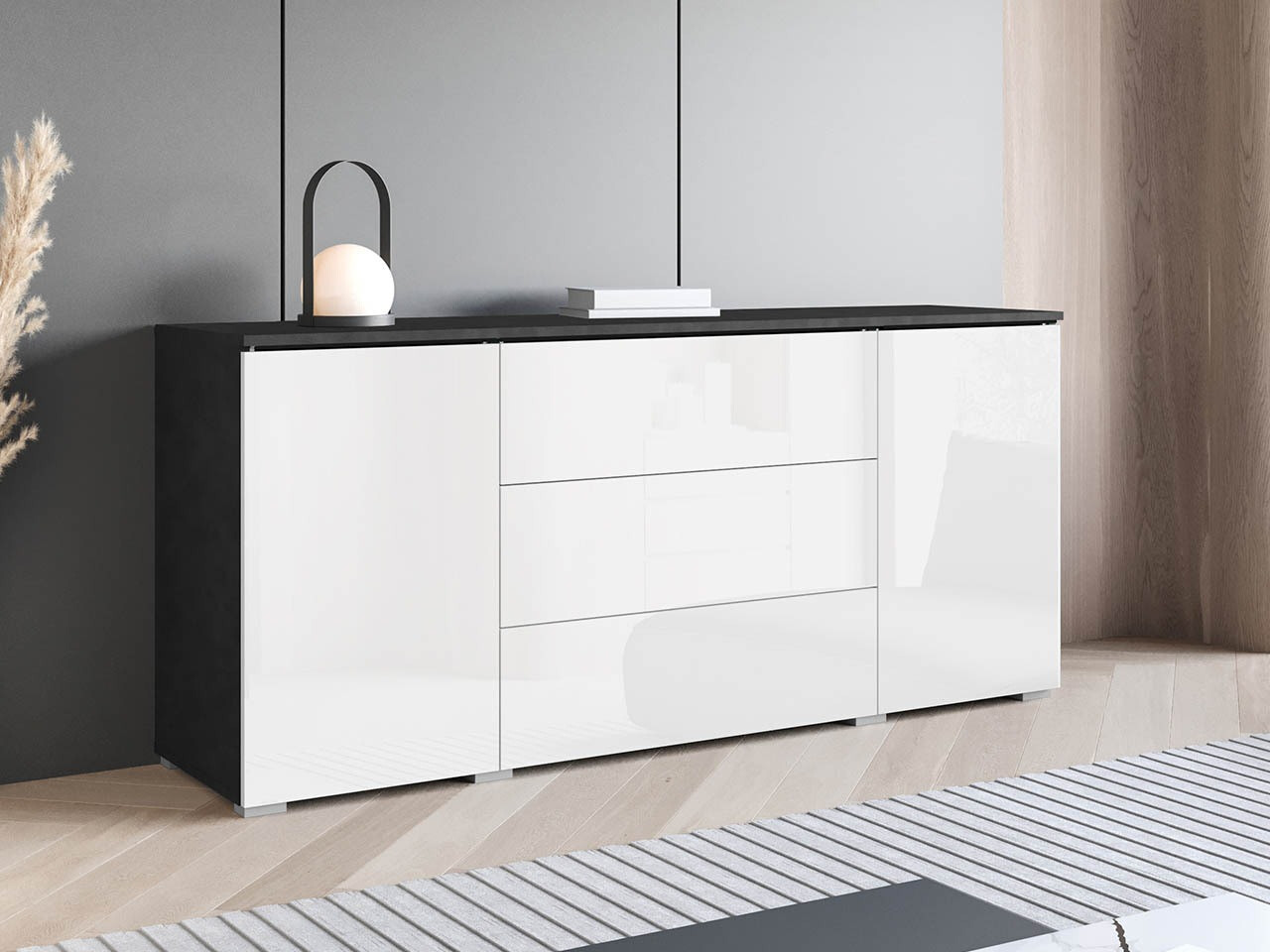Cassettiera Mirfivo 102 (Matera grigio + Bianco lucido)
