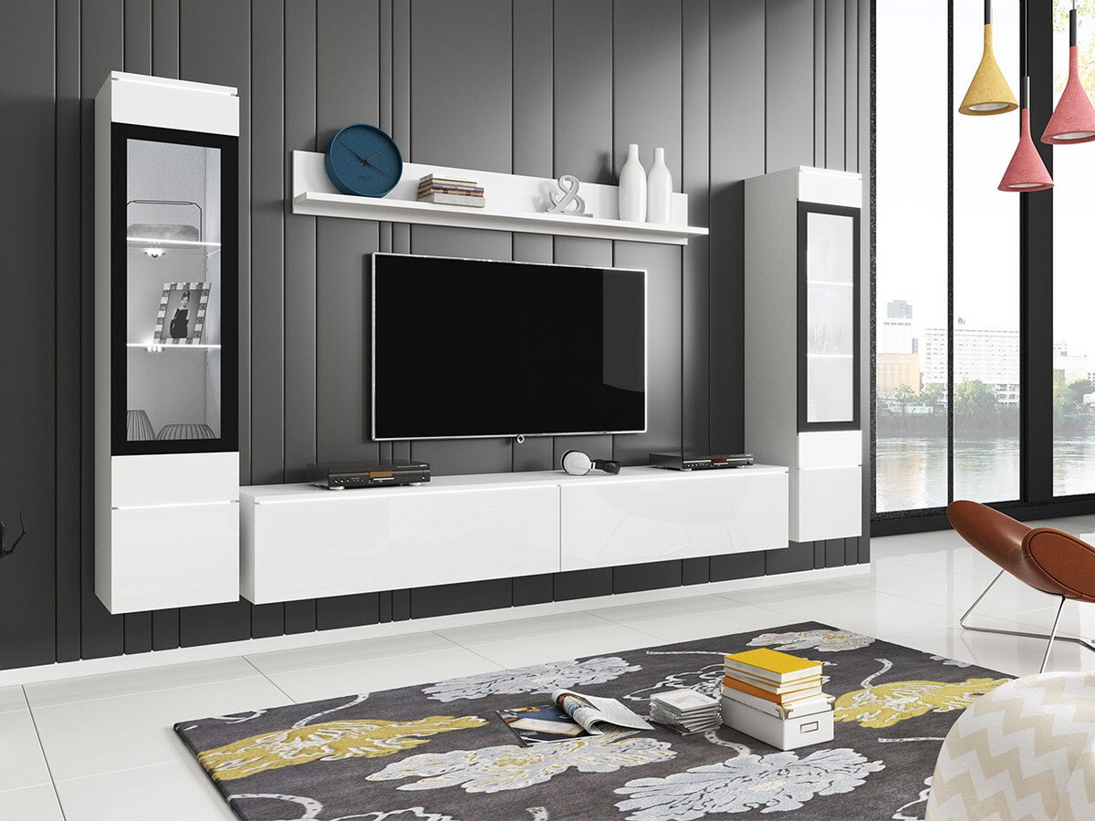 Parete attrezzata Mirfivo 101 (Bianco + Bianco lucido)