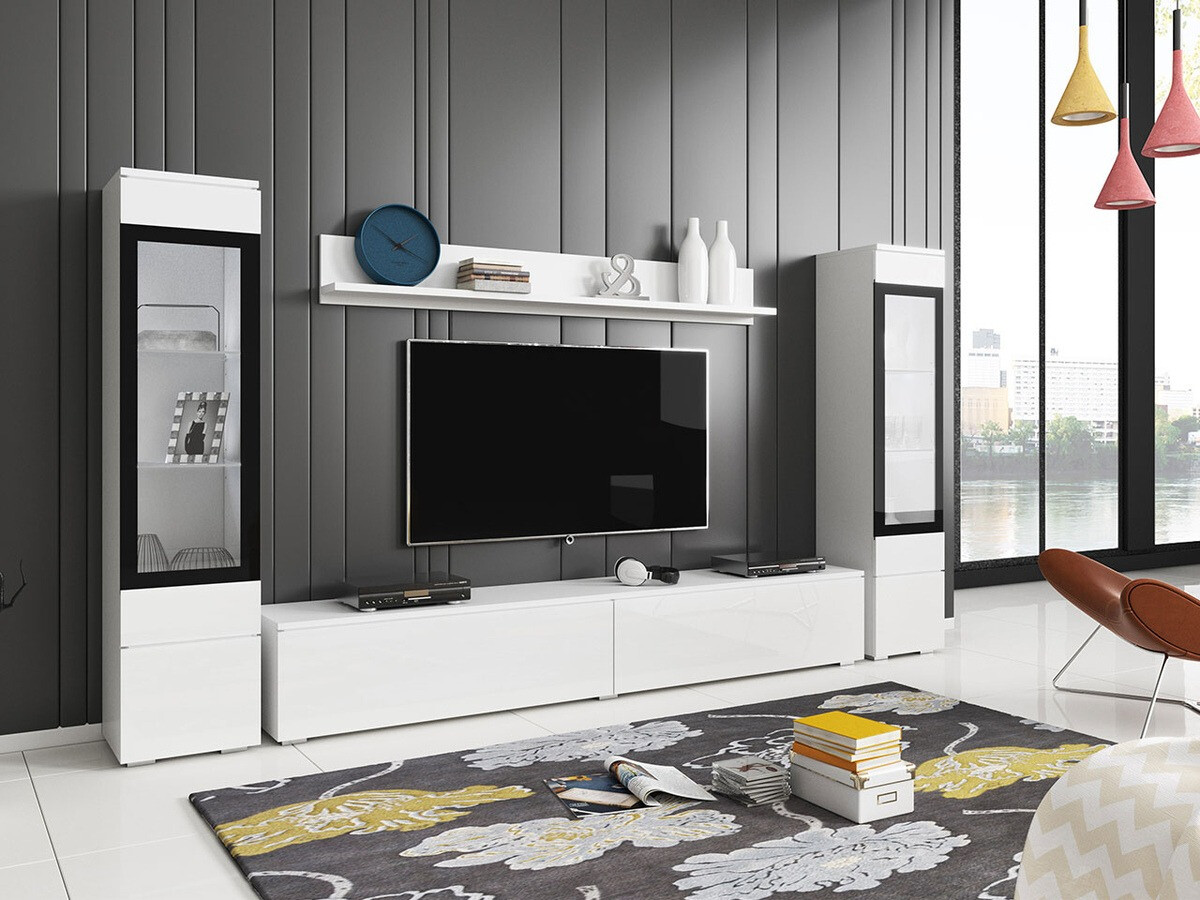 Parete attrezzata Sarasota 126 (Bianco + Bianco lucido)