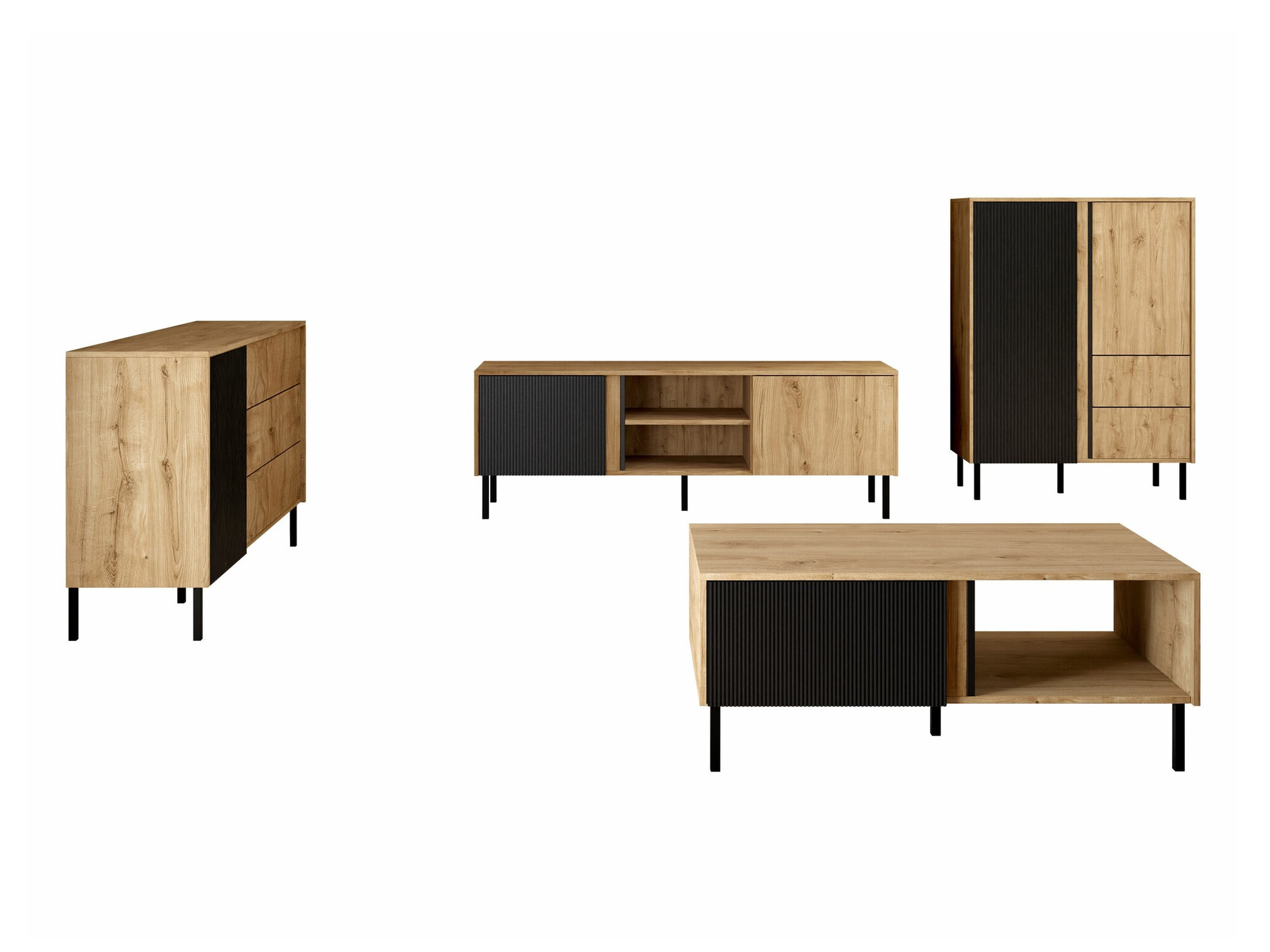 Parete attrezzata Lumiri 108 (Quercia + Nero)