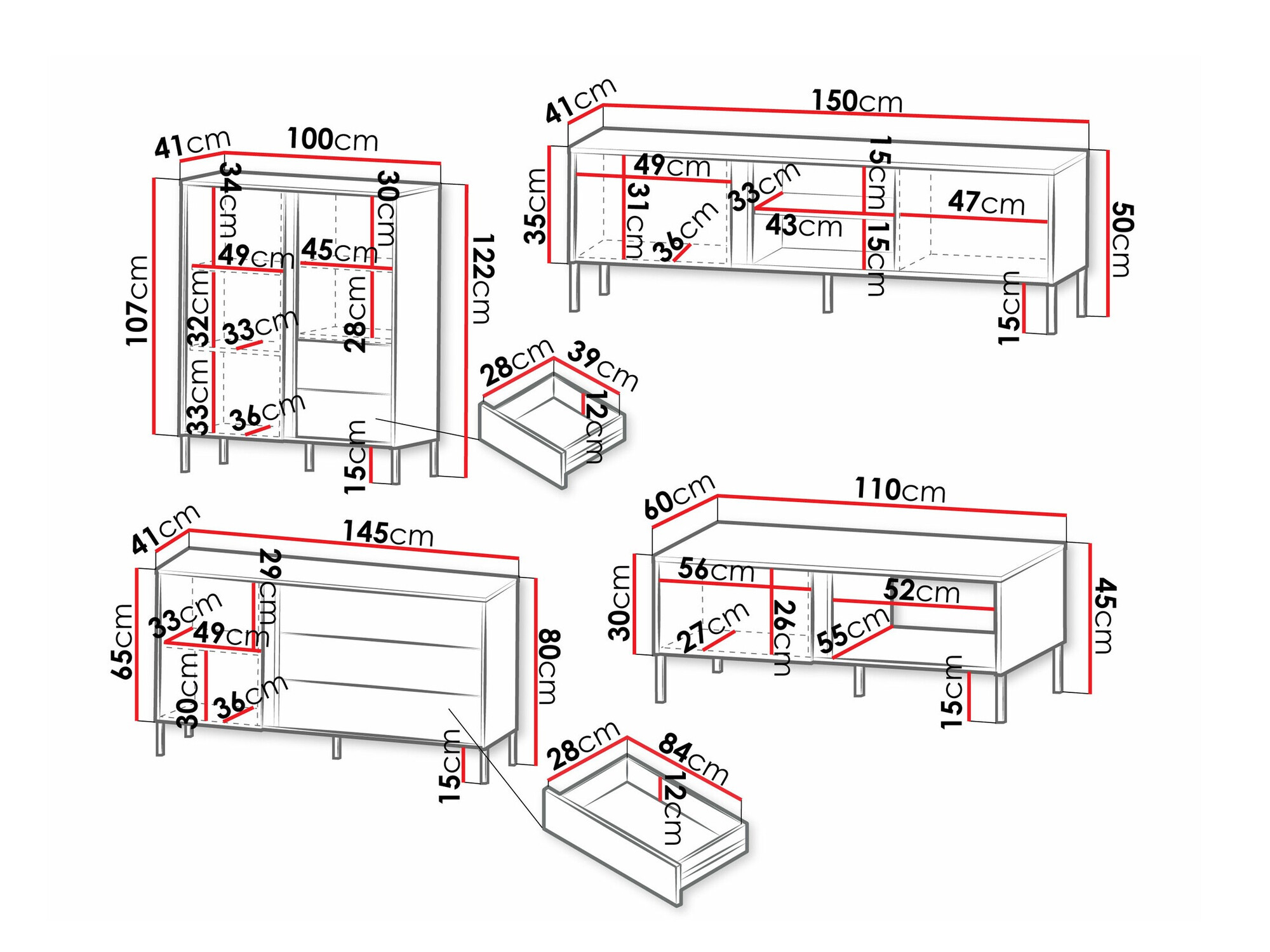 Parete attrezzata Lumiri 108 (Quercia + Nero)