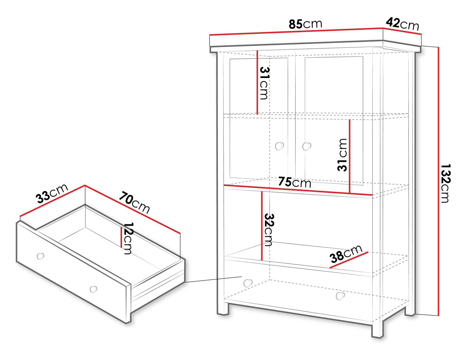 Cassettiera Romelbo 144 (Bianco + Quercia)