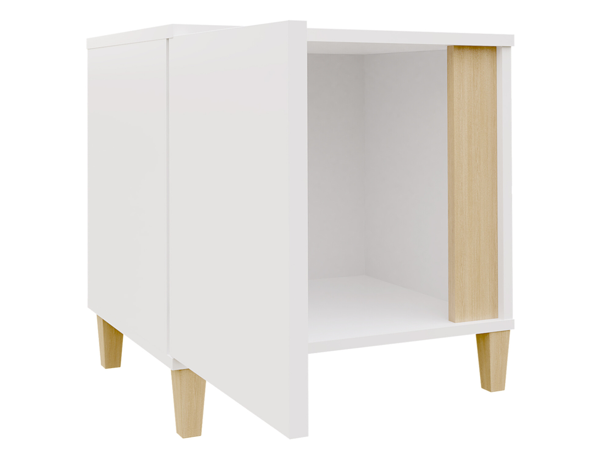 Comodino Florem I (Bianco + Bianco lucido + Luminoso legno)