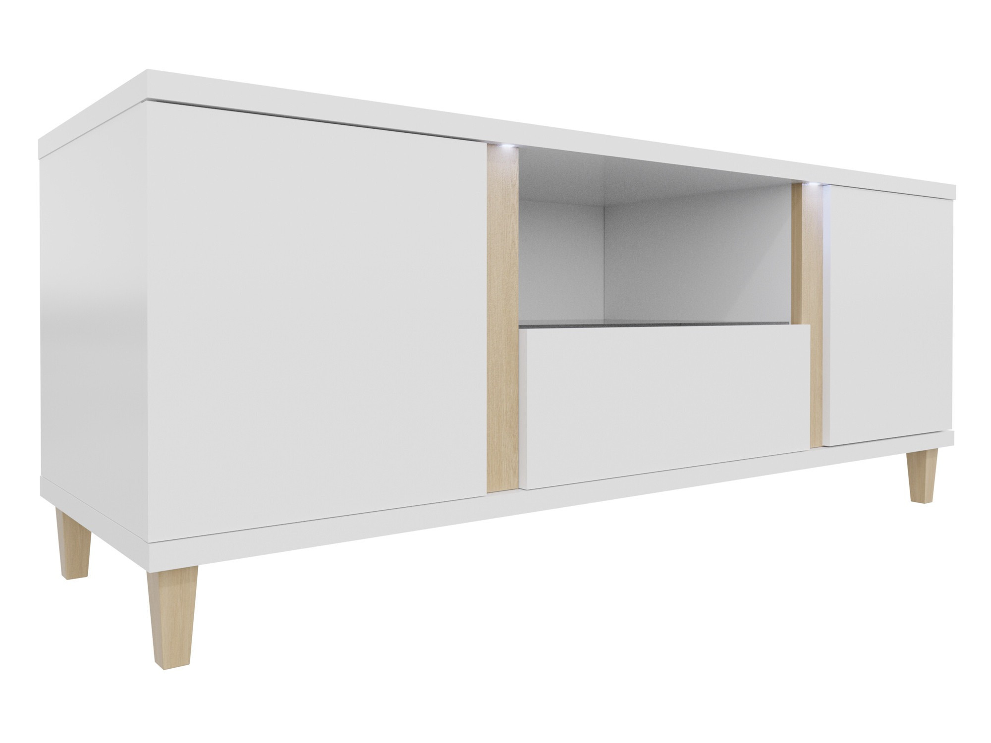 Mobile porta TV Florem (Bianco + Bianco lucido + Luminoso legno)
