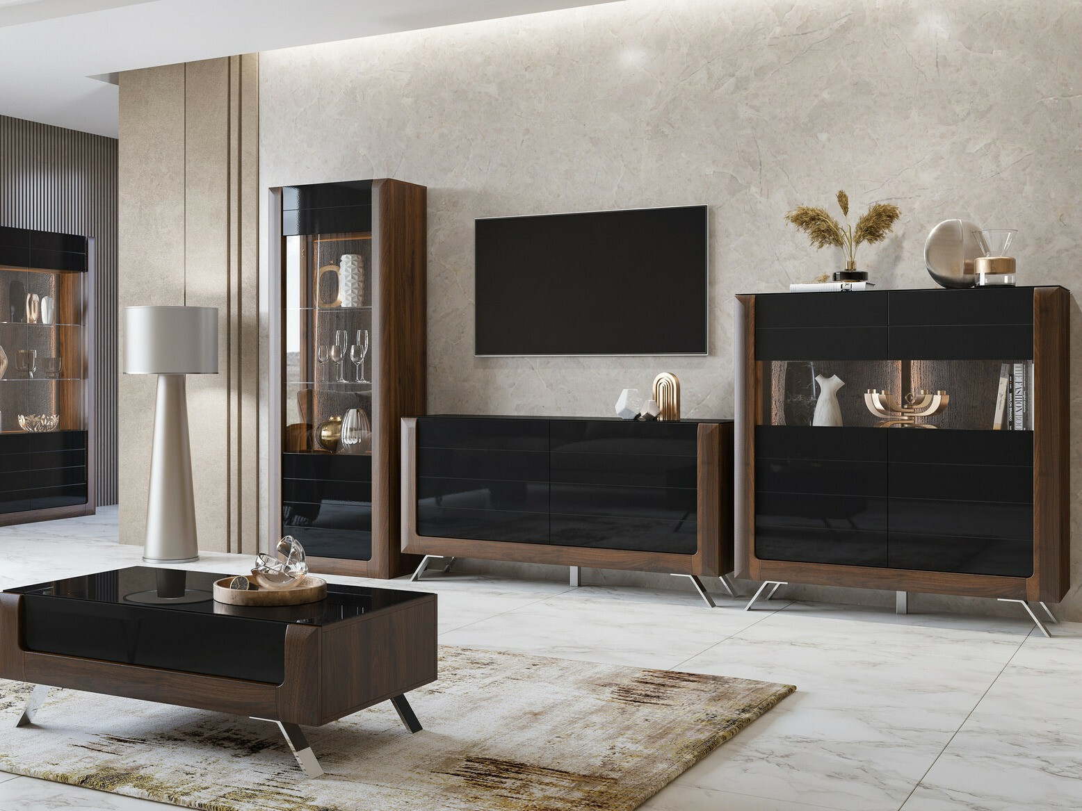 Scaffale Sovera 101 (Noce + Nero lucido)